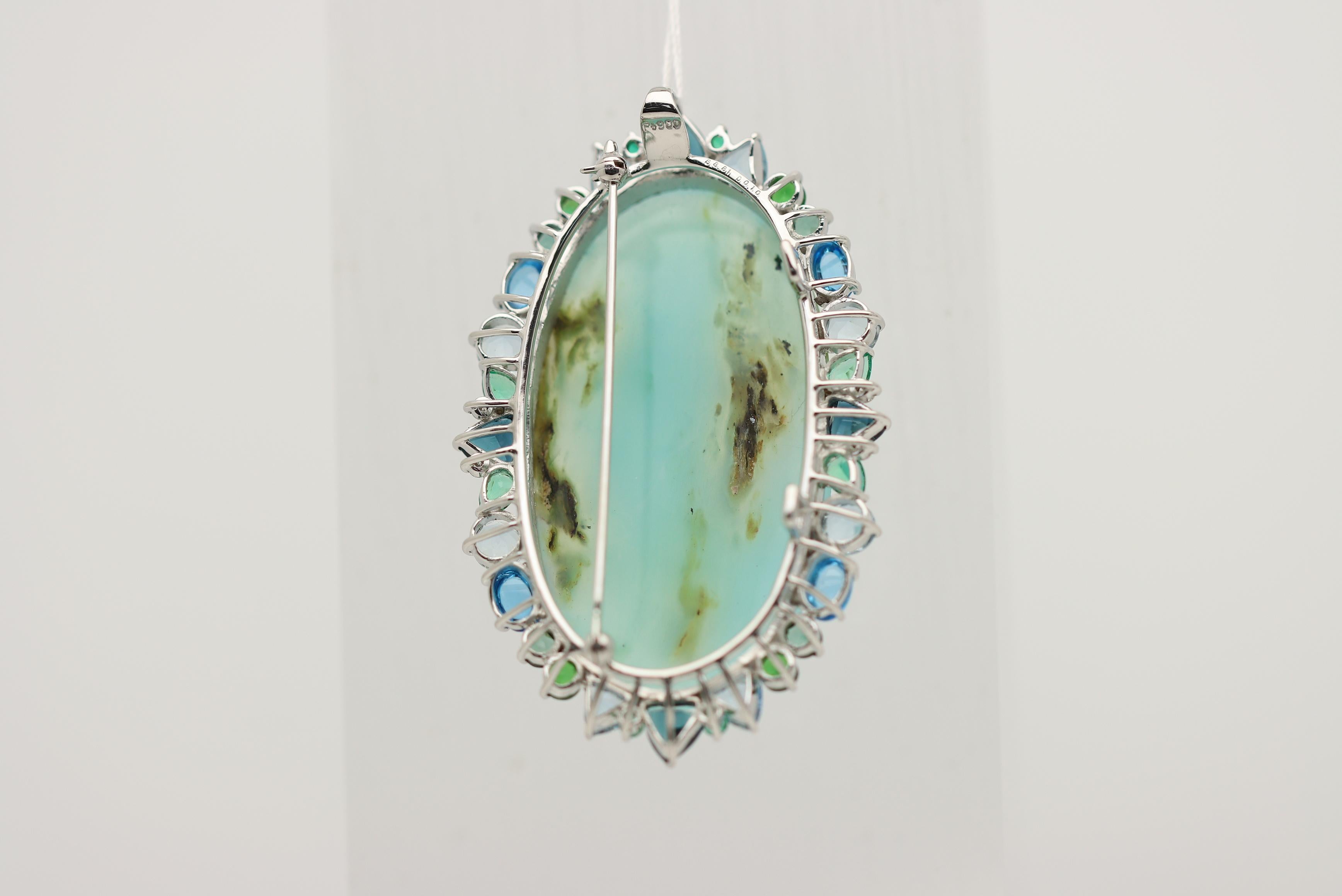 Women's Massive Opal Multi-Color Gemstone Diamond Platinum Pendant Brooch