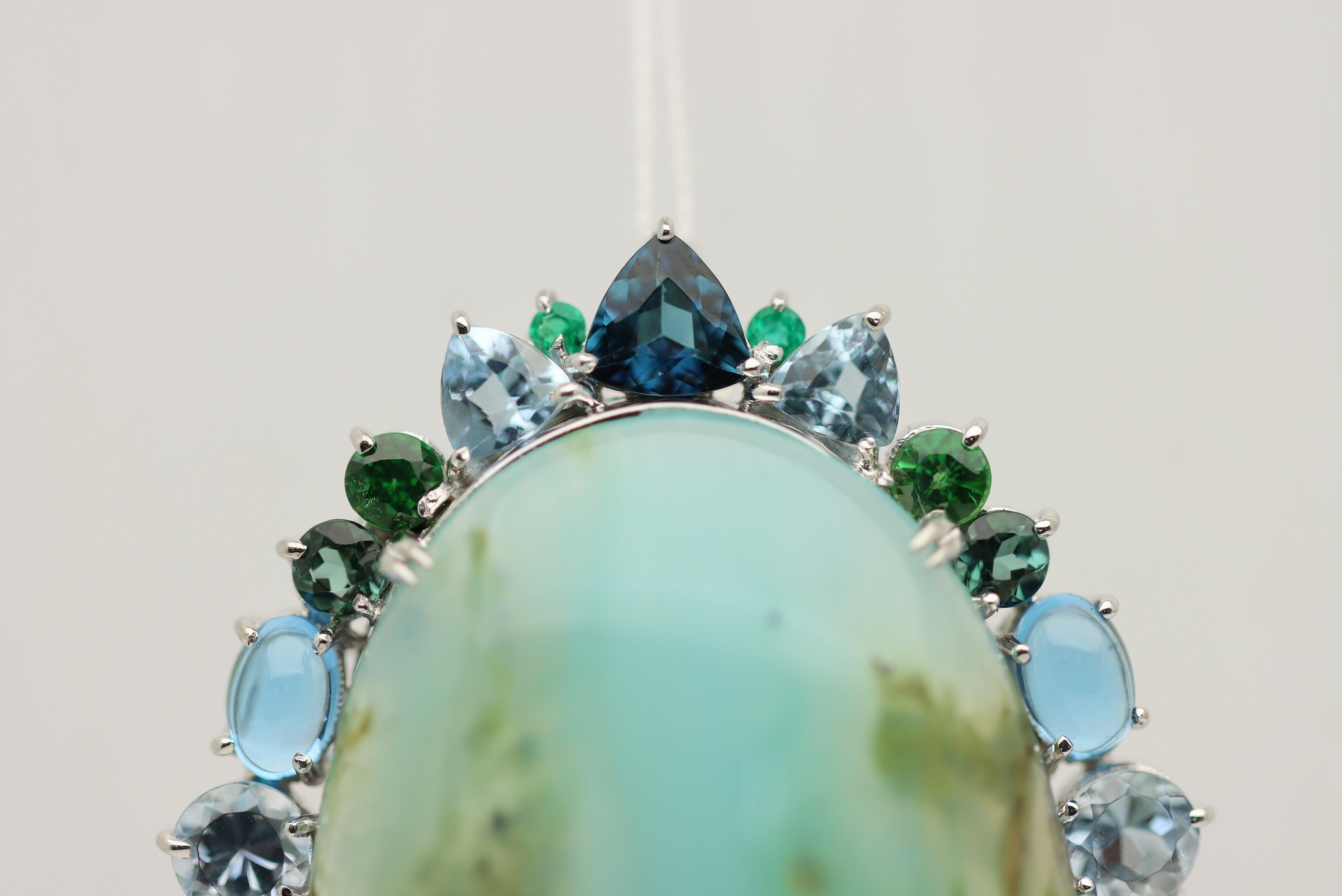 Massive Opal Multi-Color Gemstone Diamond Platinum Pendant Brooch 1