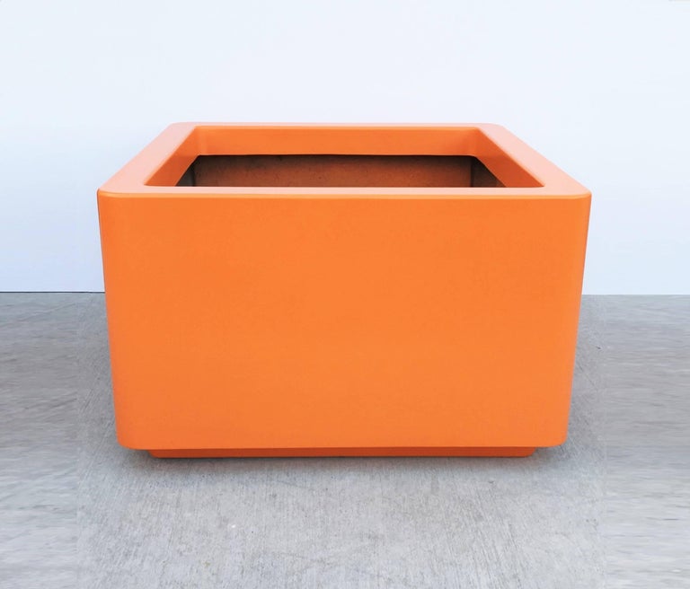 Massive Orange Lacquered Planters by Architectural Fiberglass For Sale