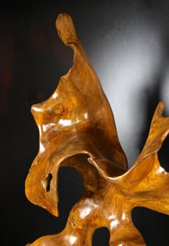 Massive Organic Mahogany Root Sculpture on Mat Black Metal Stand