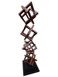 Massive Outdoor Abstract Steel Floor Sculpture in Geometric Stacked Cube Form