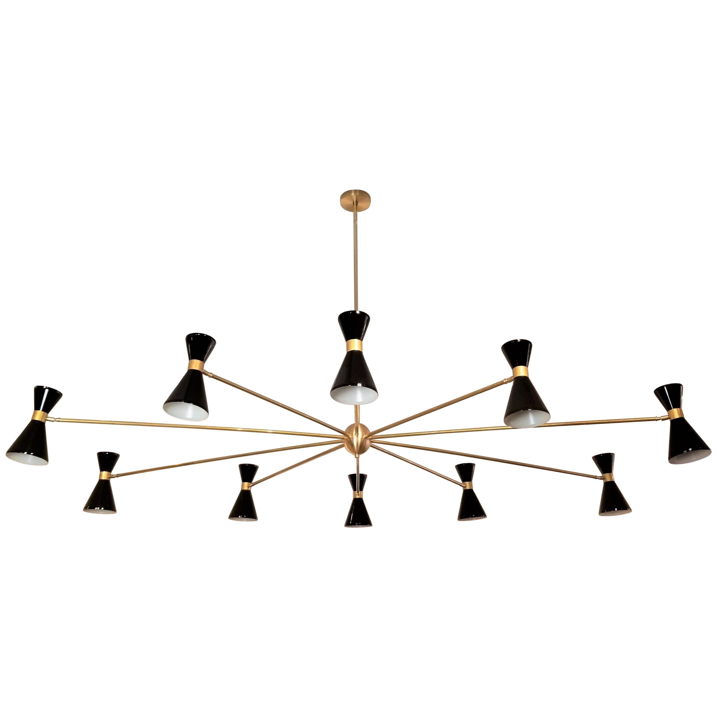 Massive Oval Brass & Enamel Italian Campana Chandelier, Blueprint Lighting