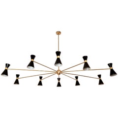 Massive Oval Brass & Enamel Italian Campana Chandelier, Blueprint Lighting