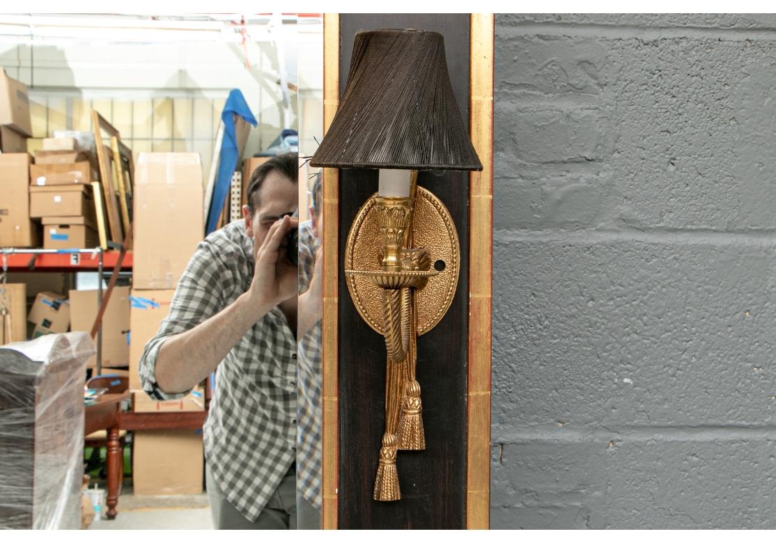 20th Century Massive Painted And Gilt Beveled Mirror With Sconces For Sale