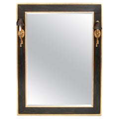 Massive Painted And Gilt Beveled Mirror With Sconces