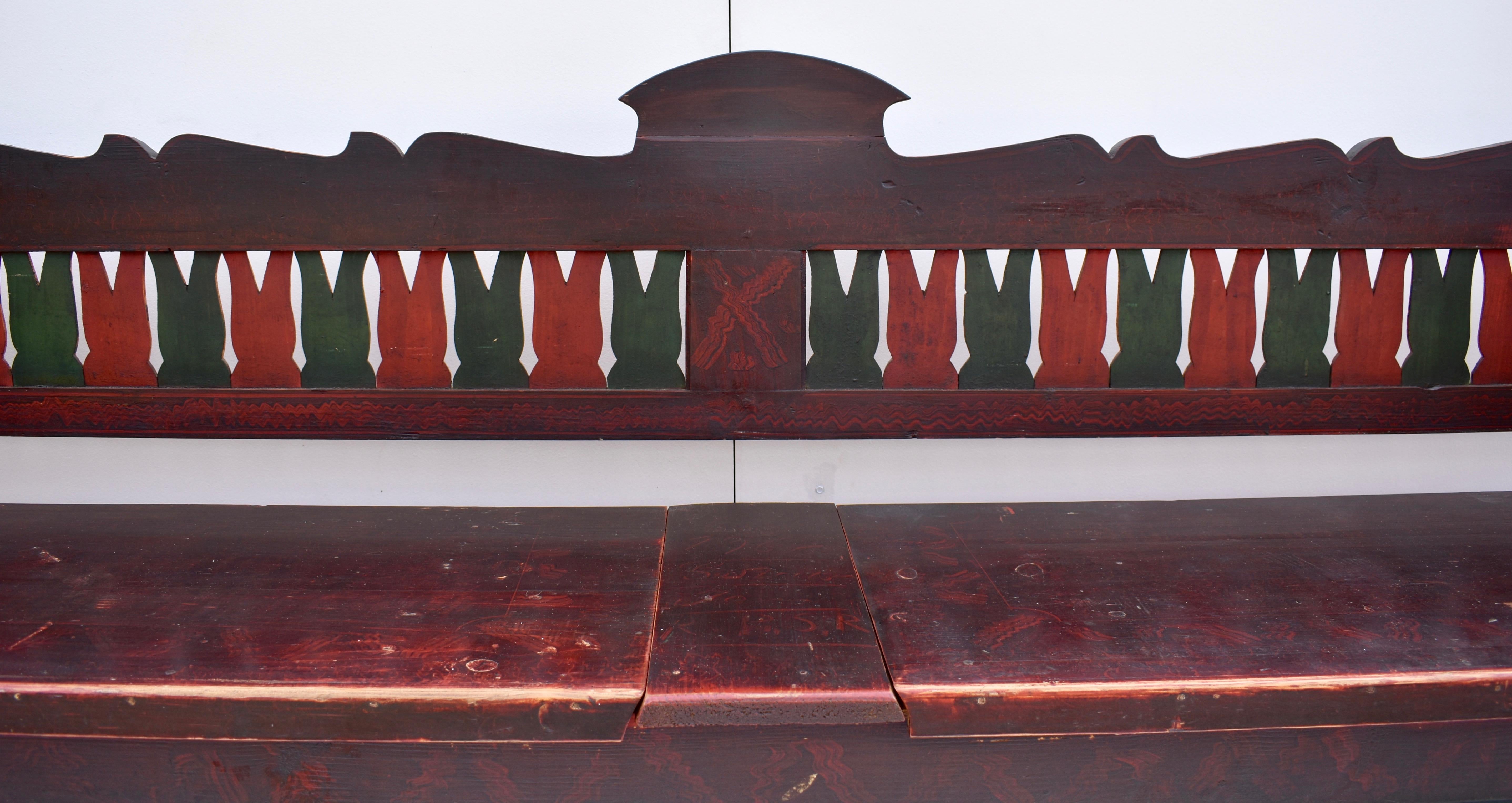 Hungarian Massive Painted Pine Storage Bench