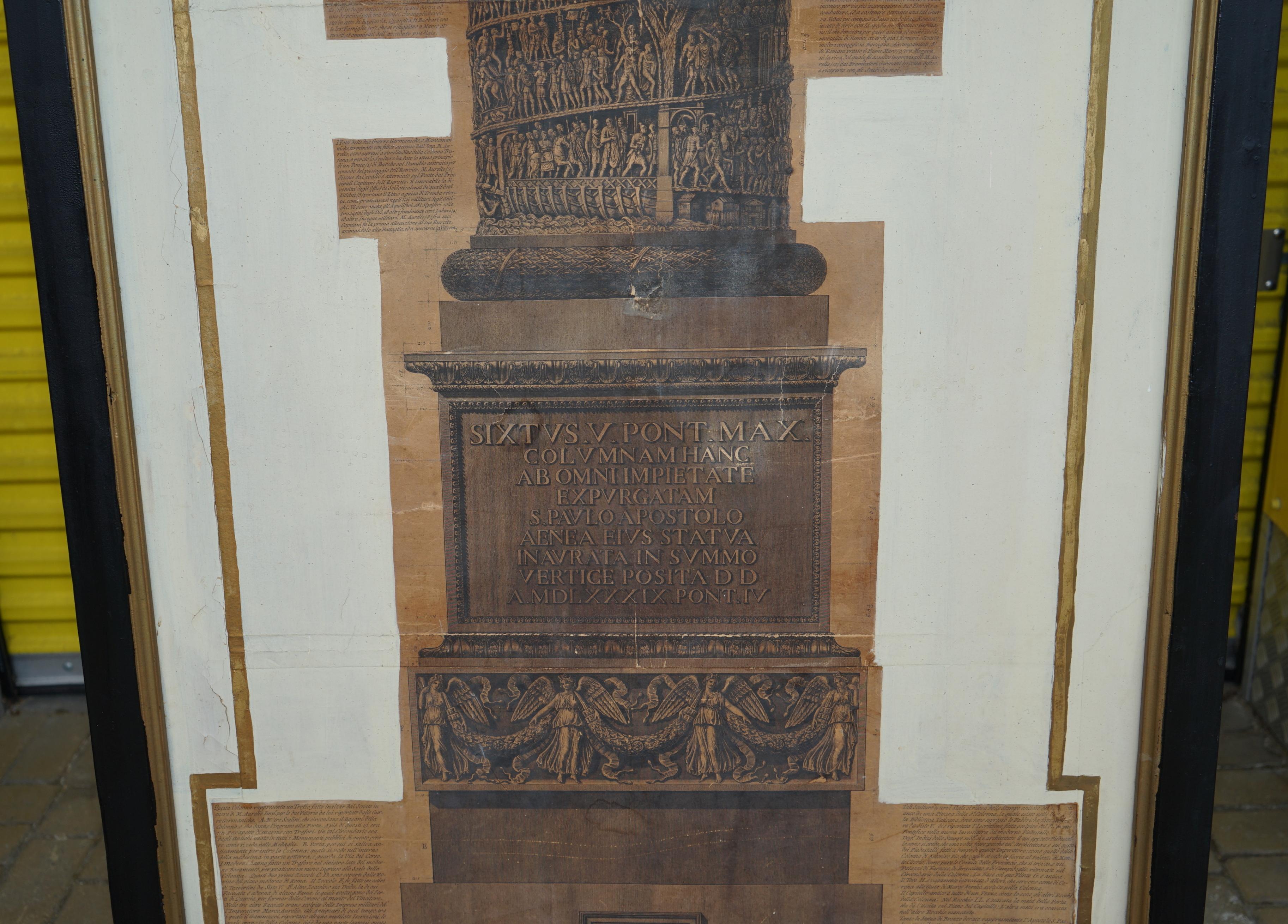 Hand-Crafted Massive Pair Tall Prints on Canvas Italian Trajan & Roman Column Pillars For Sale
