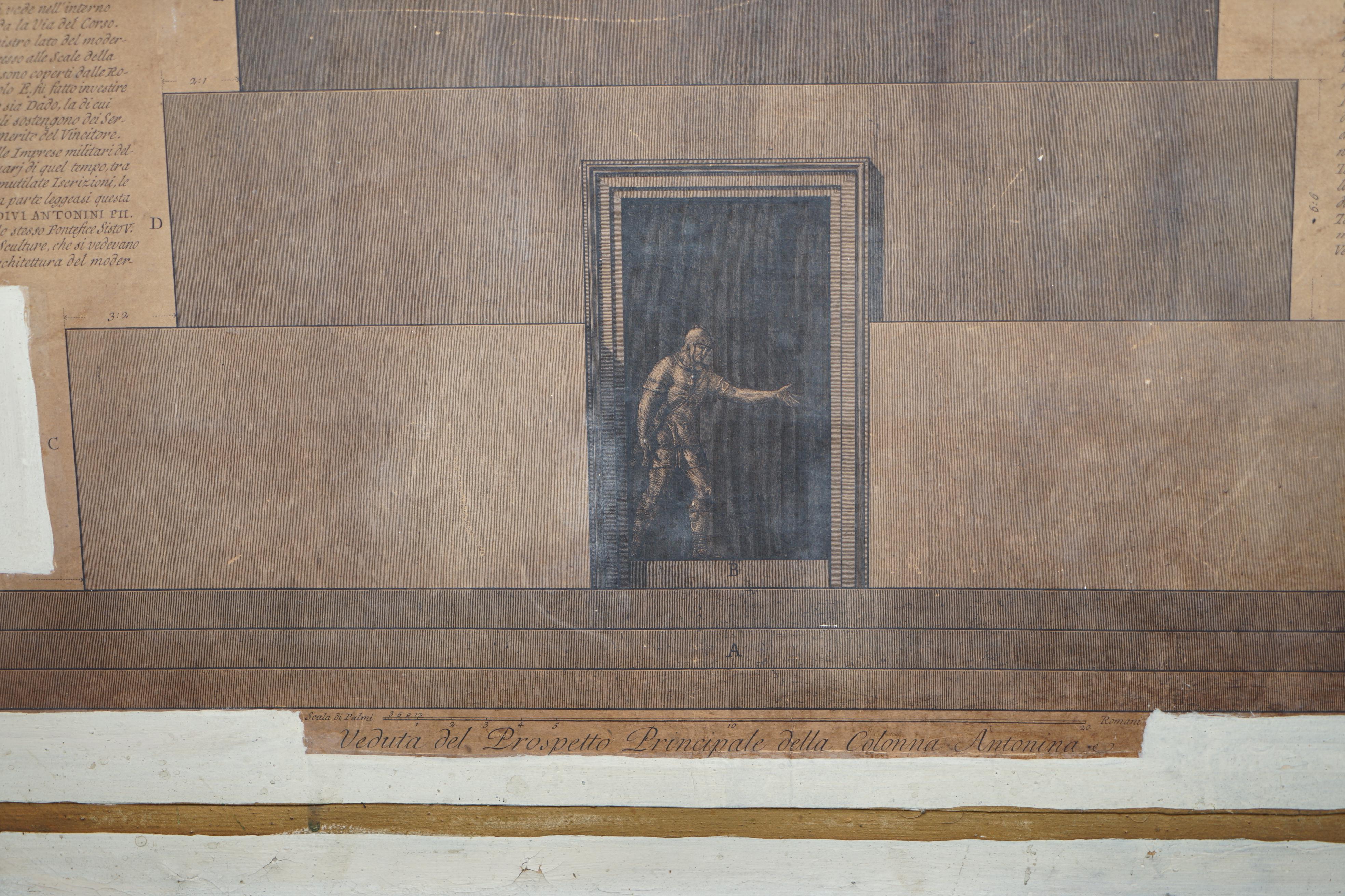 Mid-19th Century Massive Pair Tall Prints on Canvas Italian Trajan & Roman Column Pillars