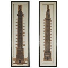 Massive Pair Tall Prints on Canvas Italian Trajan & Roman Column Pillars