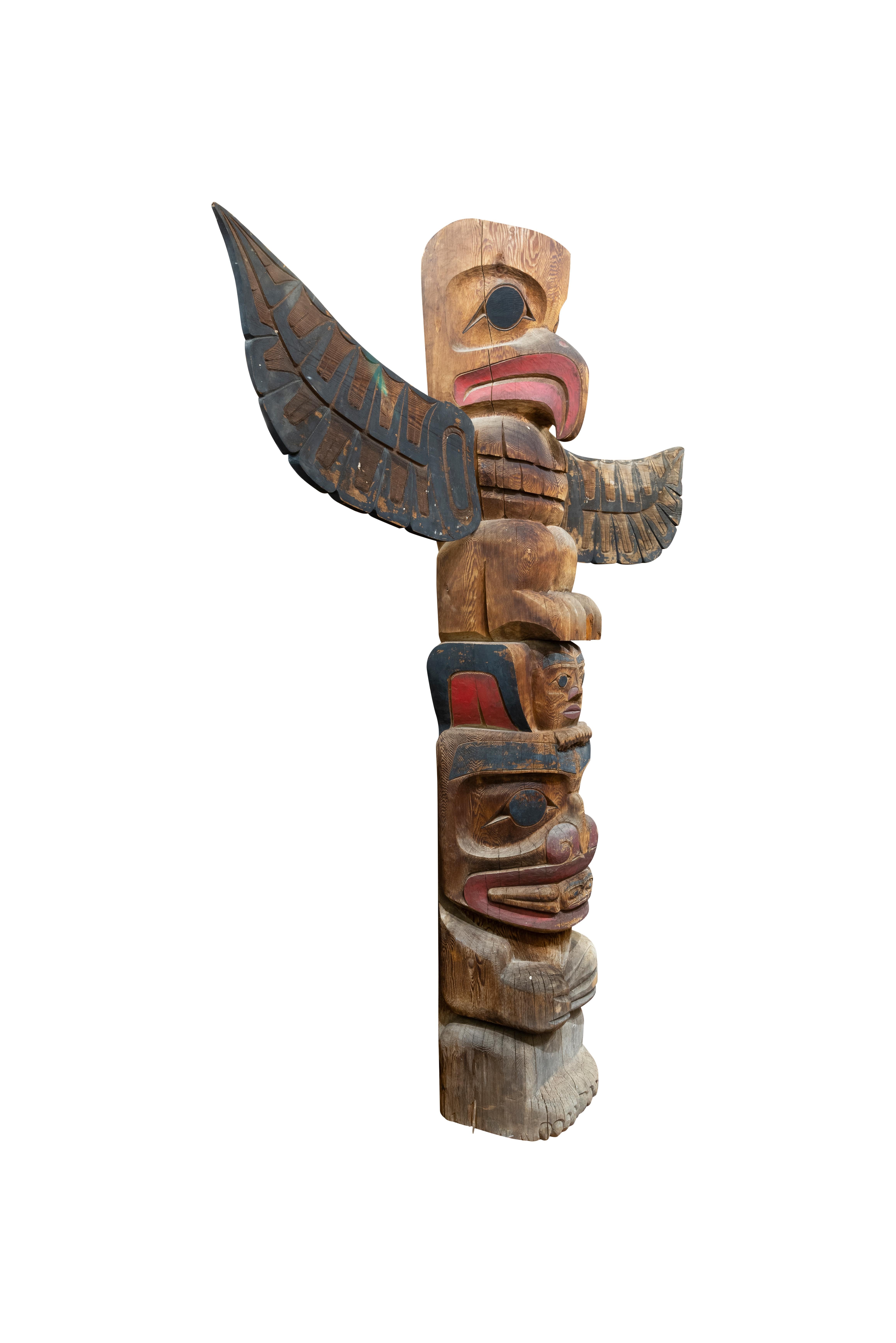 20th Century Massive Pair Native Salish Carved Totems For Sale