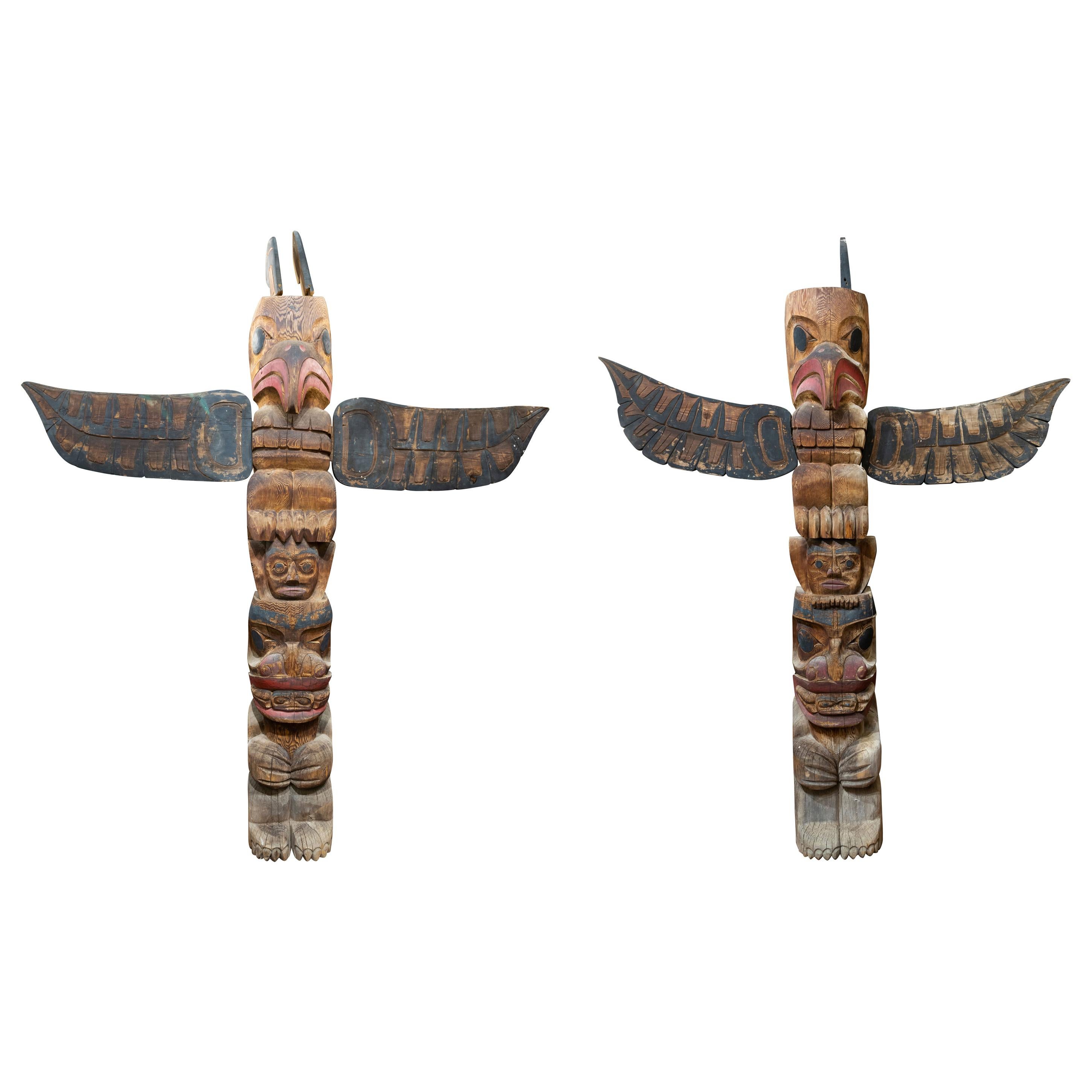 Massive Pair Native Salish Carved Totems