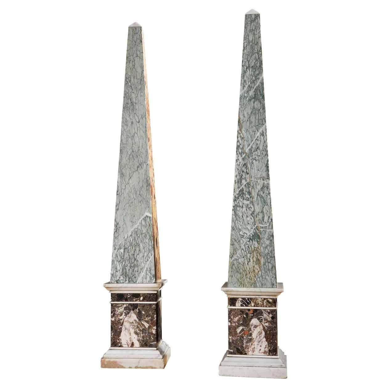Massive Pair of Brescia and Cipollino Marble Obelisks For Sale 2