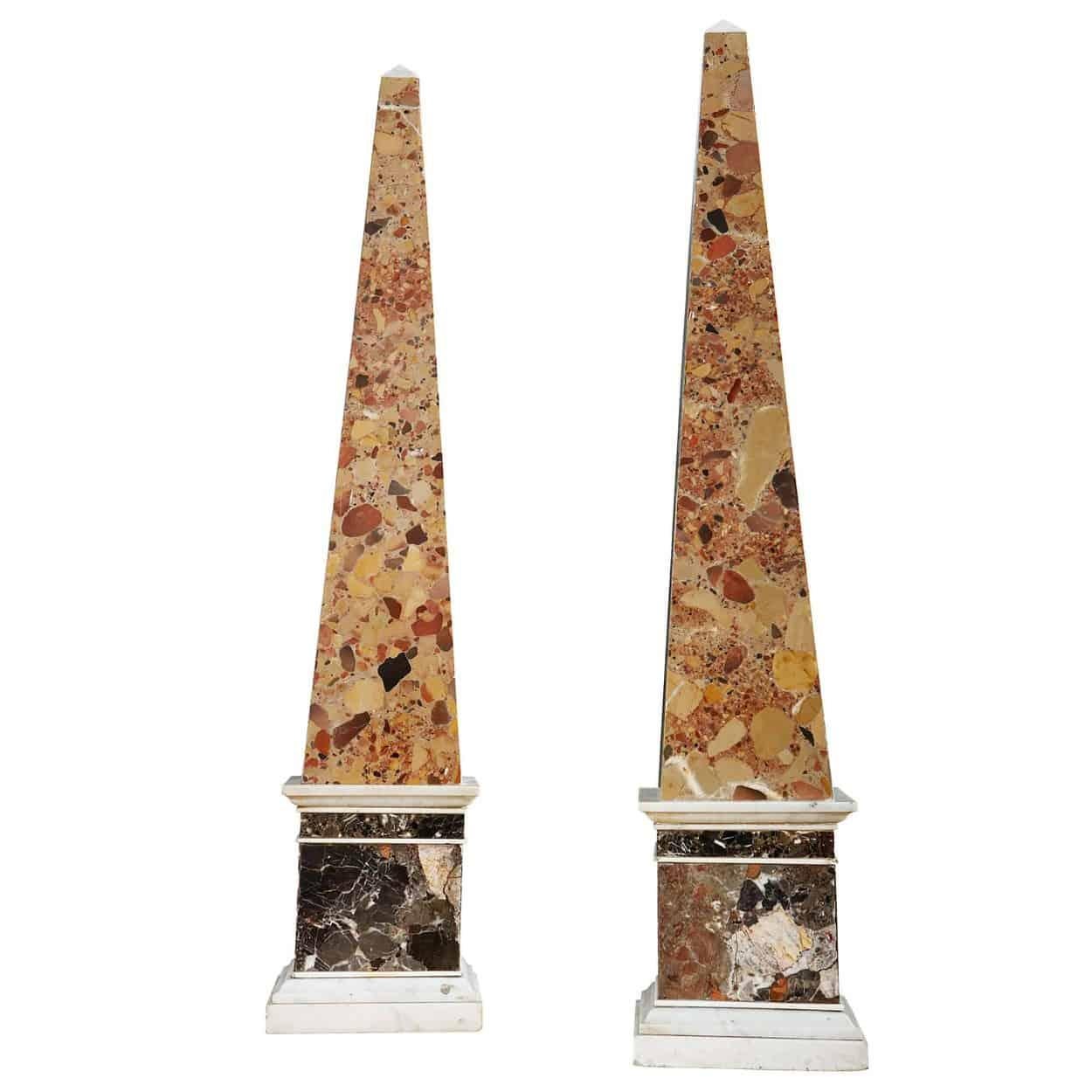 Massive Pair of Brescia and Cipollino Marble Obelisks For Sale 3