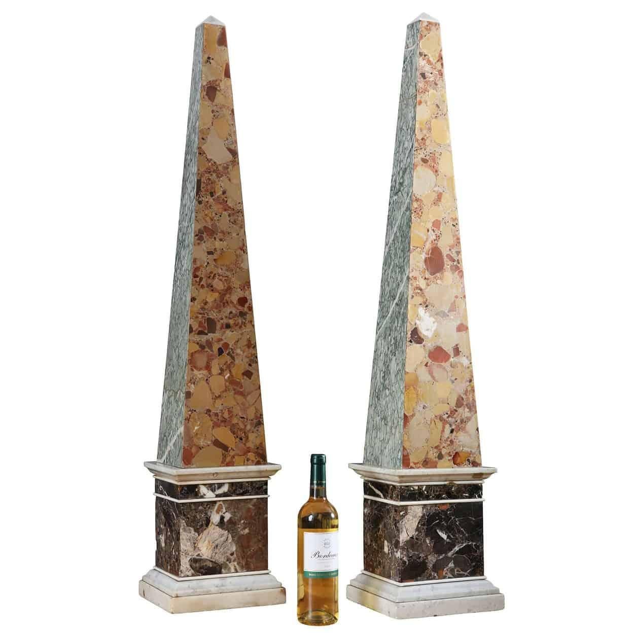 Massive Pair of Brescia and Cipollino Marble Obelisks For Sale 4