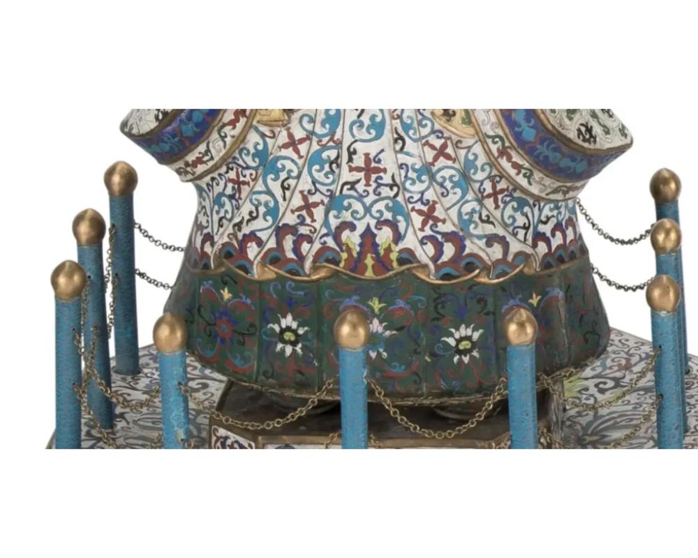 19th Century Massive Pair of Chinese Cloisonne Enamel Figures of Attendants Late Qing Dynasty