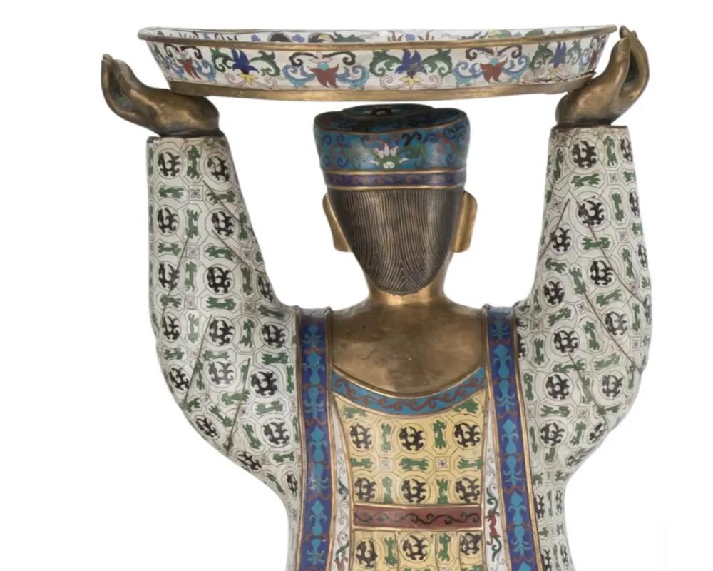 Massive Pair of Chinese Cloisonne Enamel Figures of Attendants Late Qing Dynasty 2
