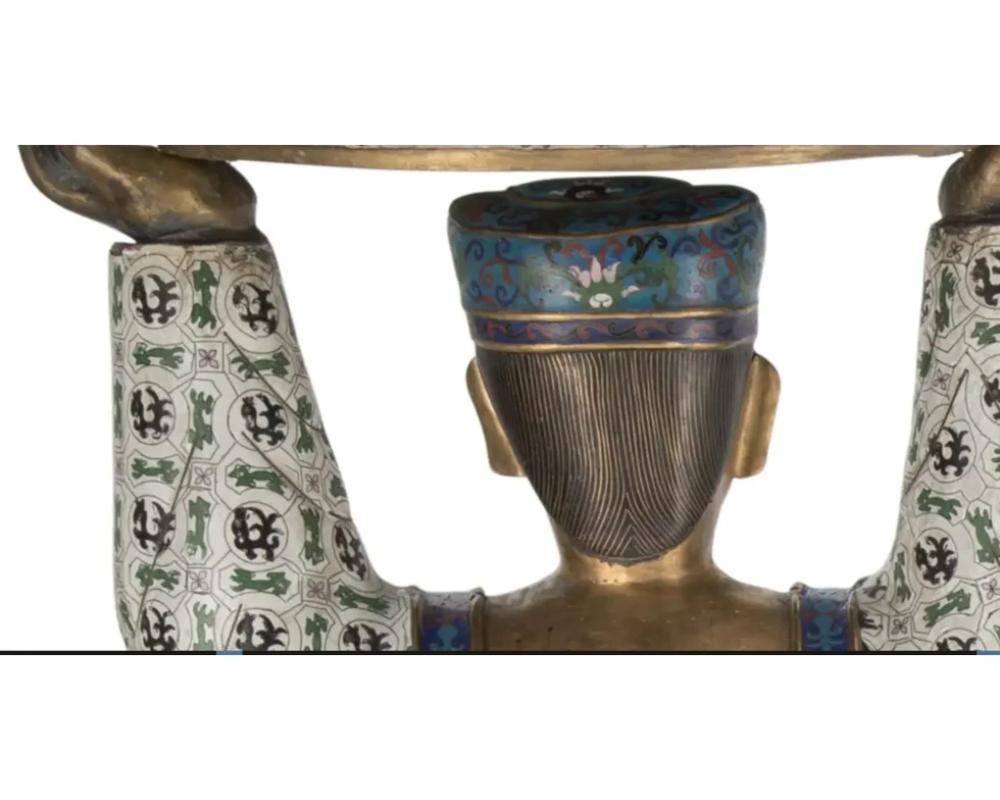 Massive Pair of Chinese Cloisonne Enamel Figures of Attendants Late Qing Dynasty 3