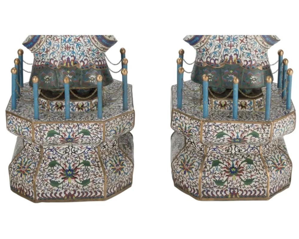 Massive Pair of Chinese Cloisonne Enamel Figures of Attendants Late Qing Dynasty 4