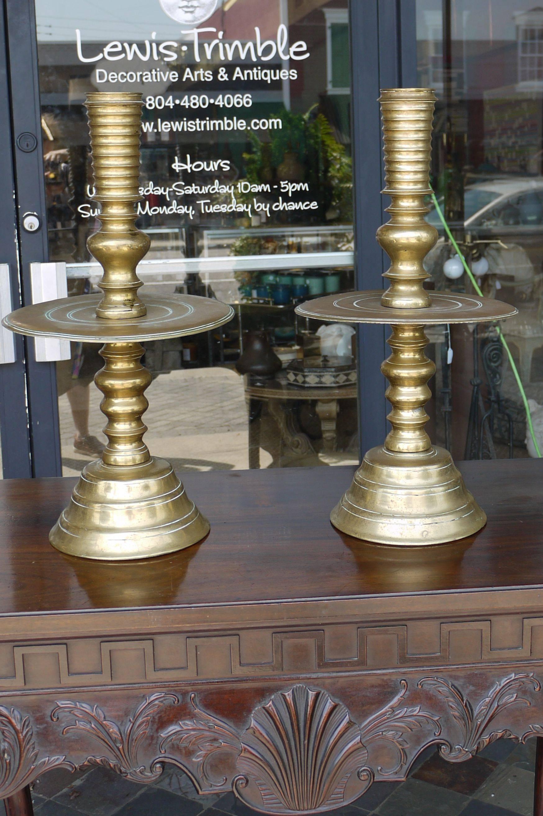 Massive pair of early 19th century English candlesticks.