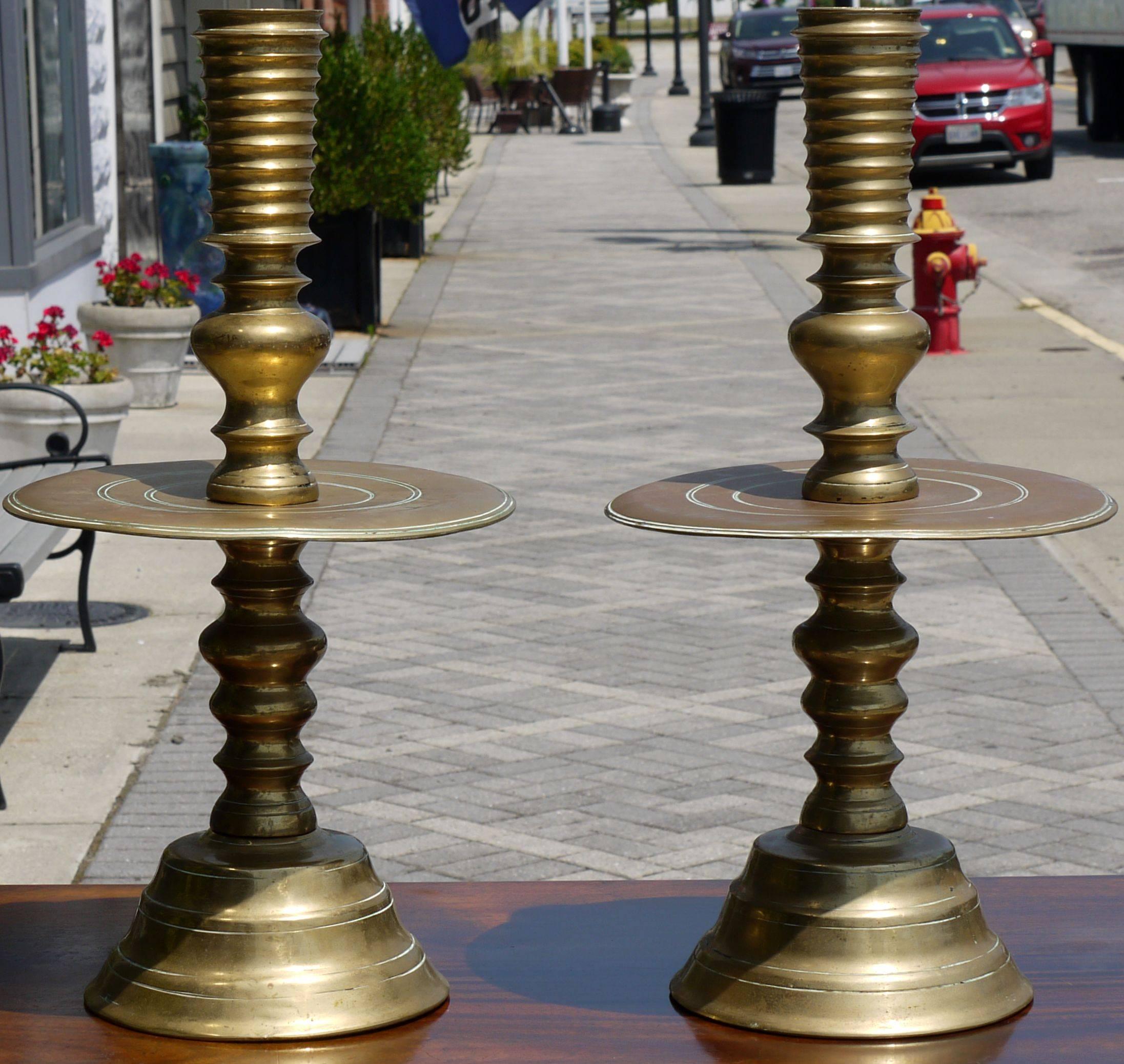 British Colonial Massive Pair of Early 19th Century Brass Candlesticks For Sale