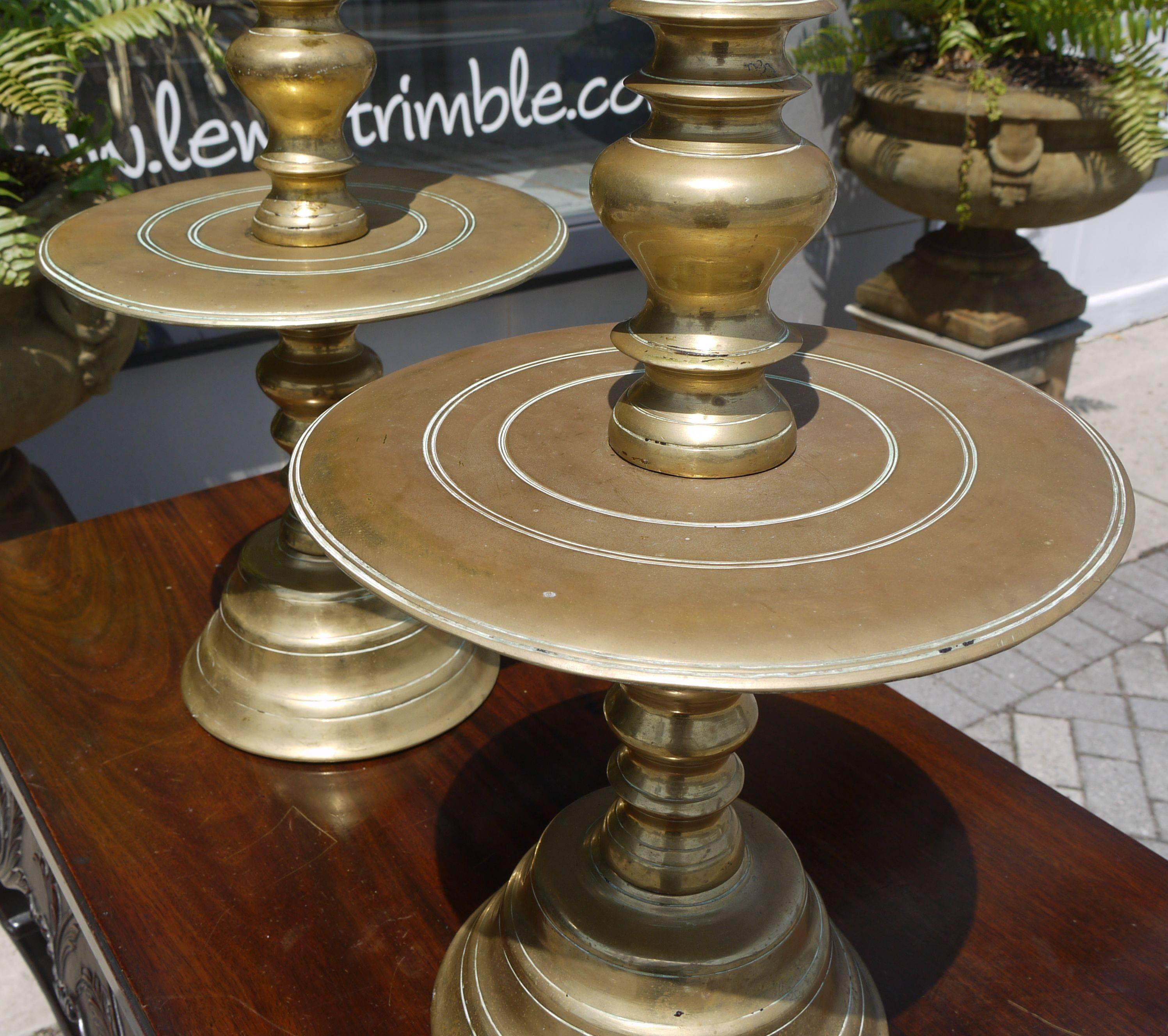 Massive Pair of Early 19th Century Brass Candlesticks In Good Condition For Sale In Kilmarnock, VA