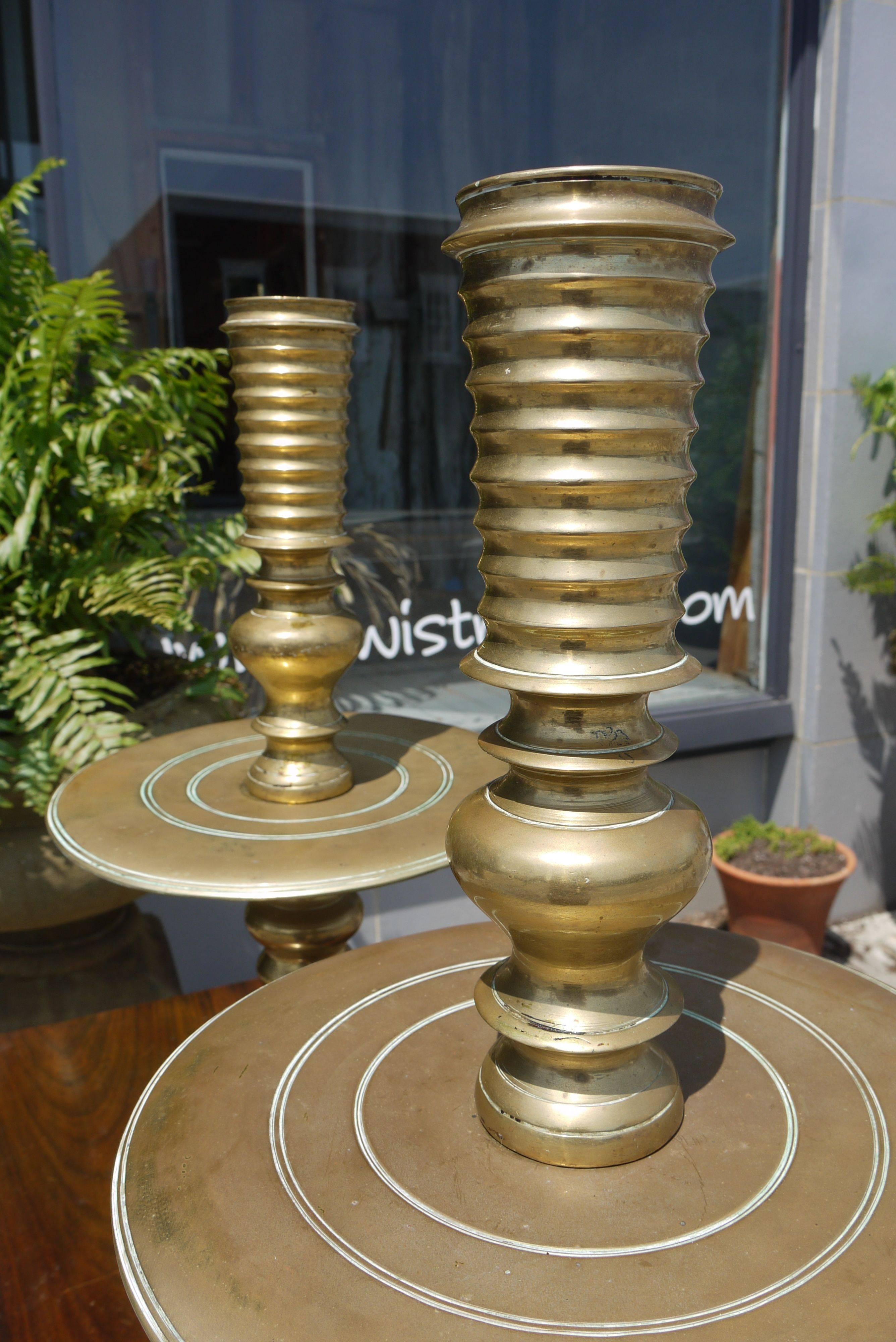 Massive Pair of Early 19th Century Brass Candlesticks For Sale 1