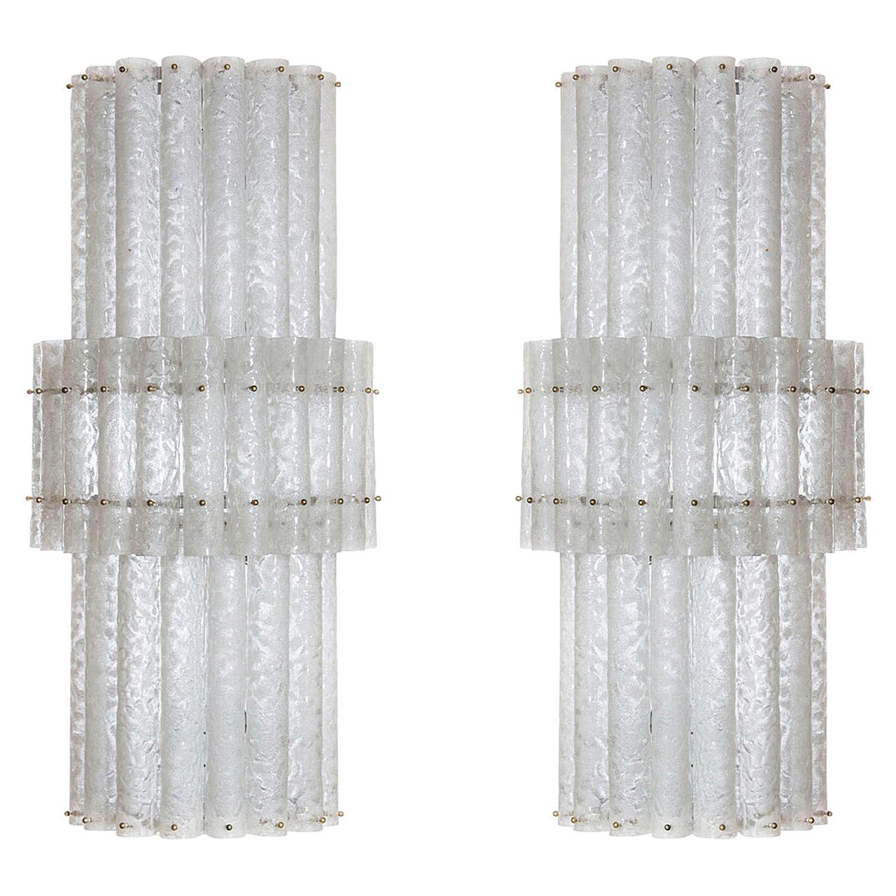 Imposing Pair of  Sconces white color spots in grit Murano glass 1970s Italy