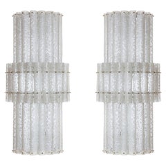 Imposing Pair of  Sconces white color spots in grit Murano glass 1970s Italy