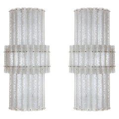 Paire d'imposantes pièces  Appliques à taches de couleur blanche en verre de Murano grillé, Italie, années 1970