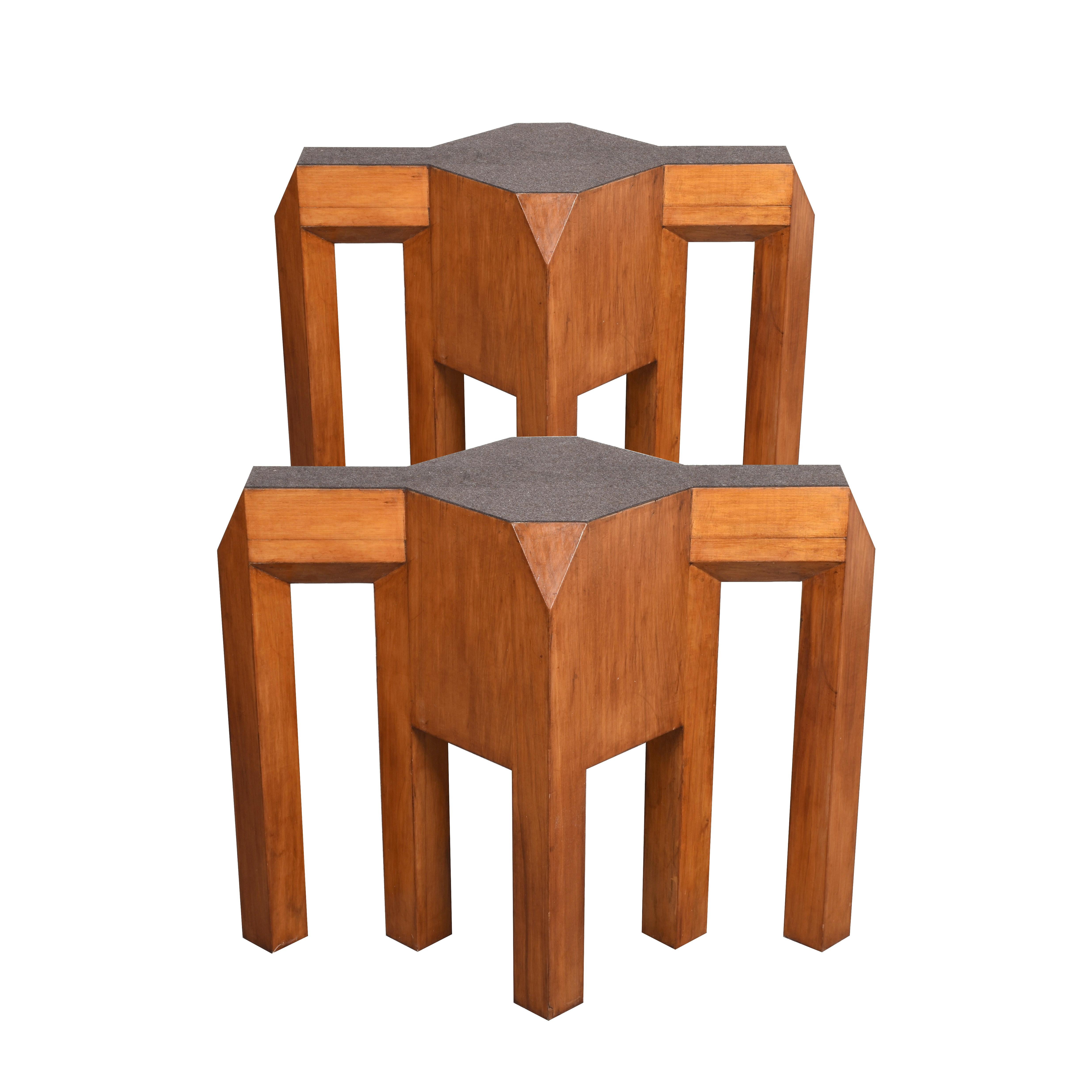 Mid-Century Modern Massive Pair of Italian Brutalist Table Bases in Solid Cherrywood, Italy 1970s For Sale