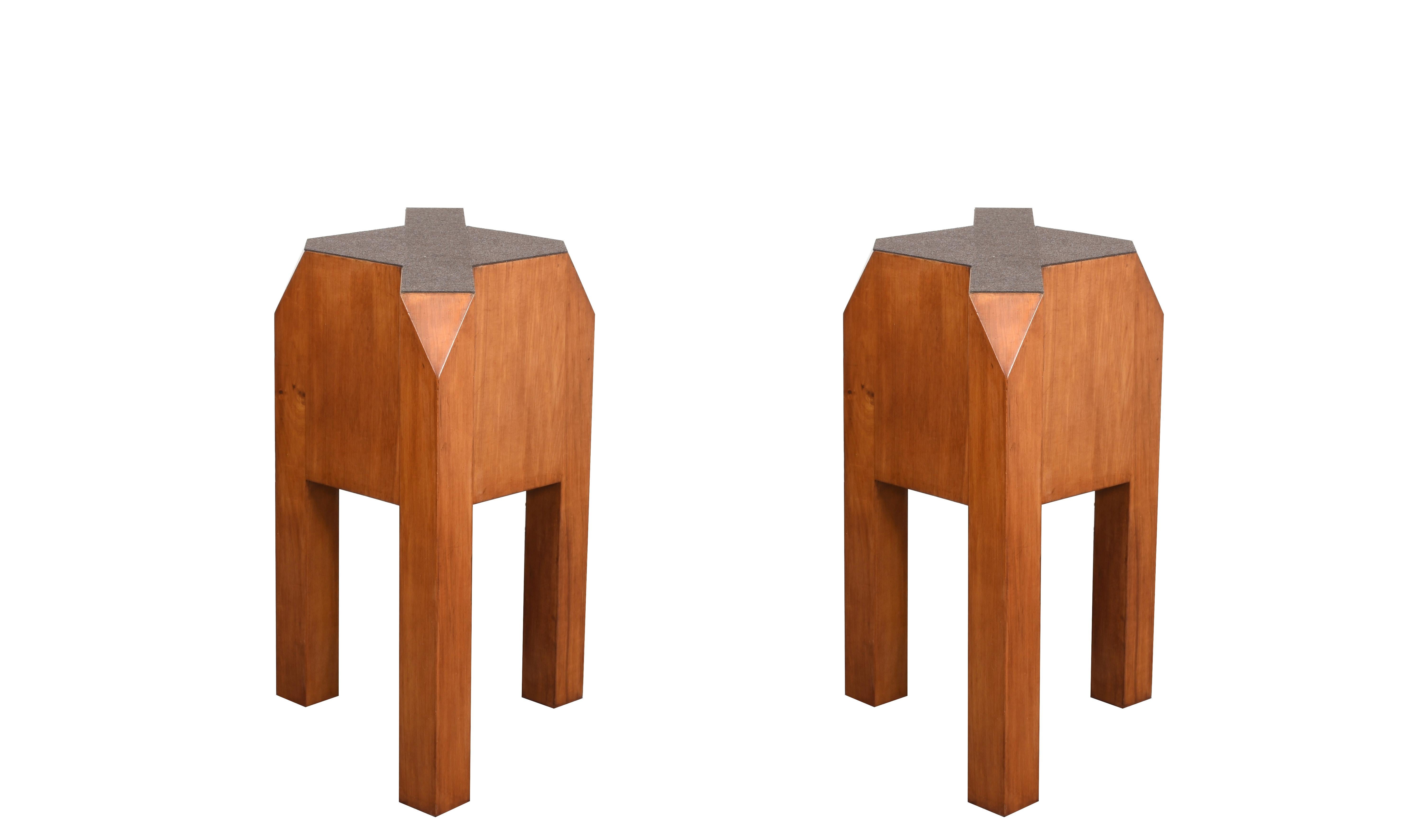 Massive Pair of Italian Brutalist Table Bases in Solid Cherrywood, Italy 1970s In Good Condition For Sale In Roma, IT