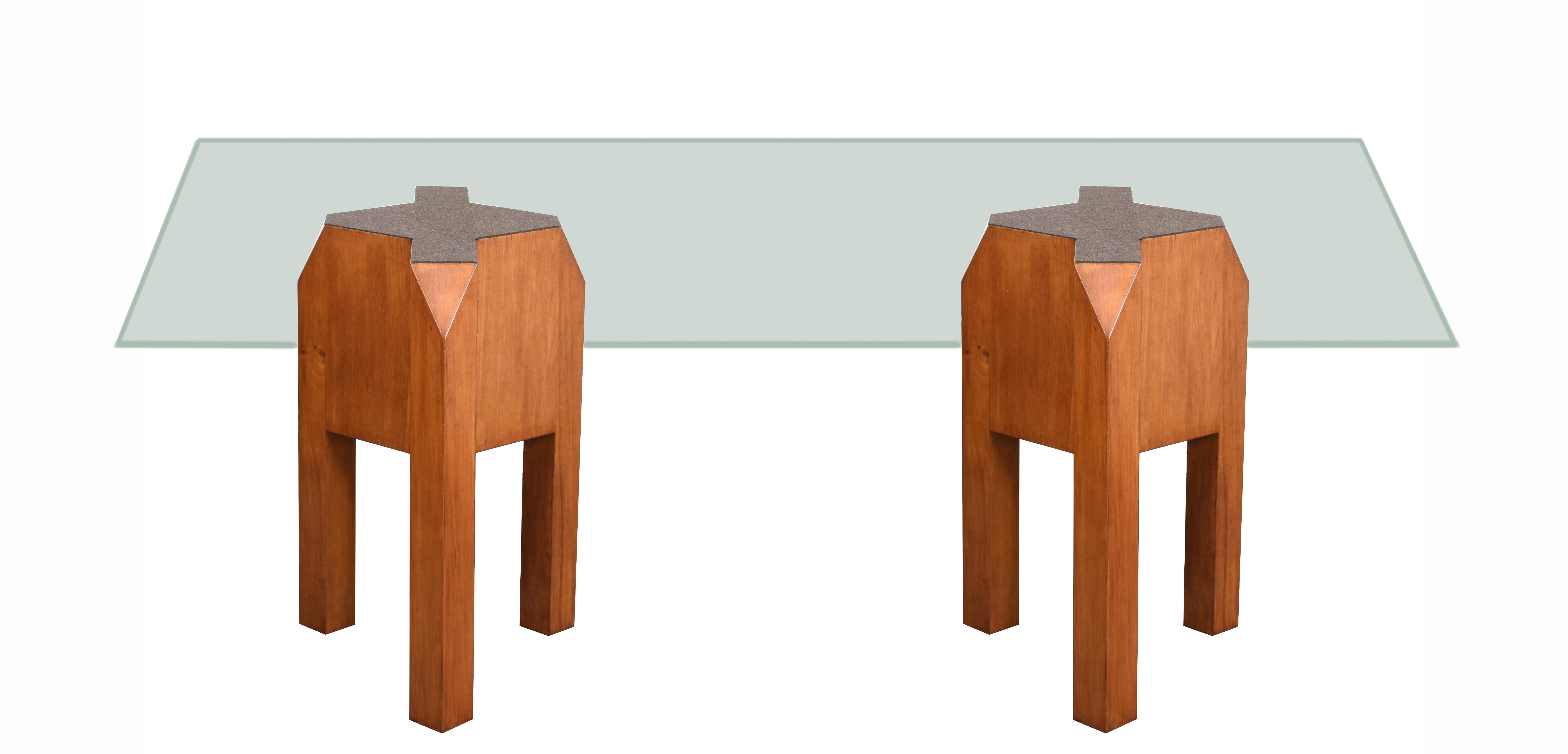 20th Century Massive Pair of Italian Brutalist Table Bases in Solid Cherrywood, Italy 1970s For Sale