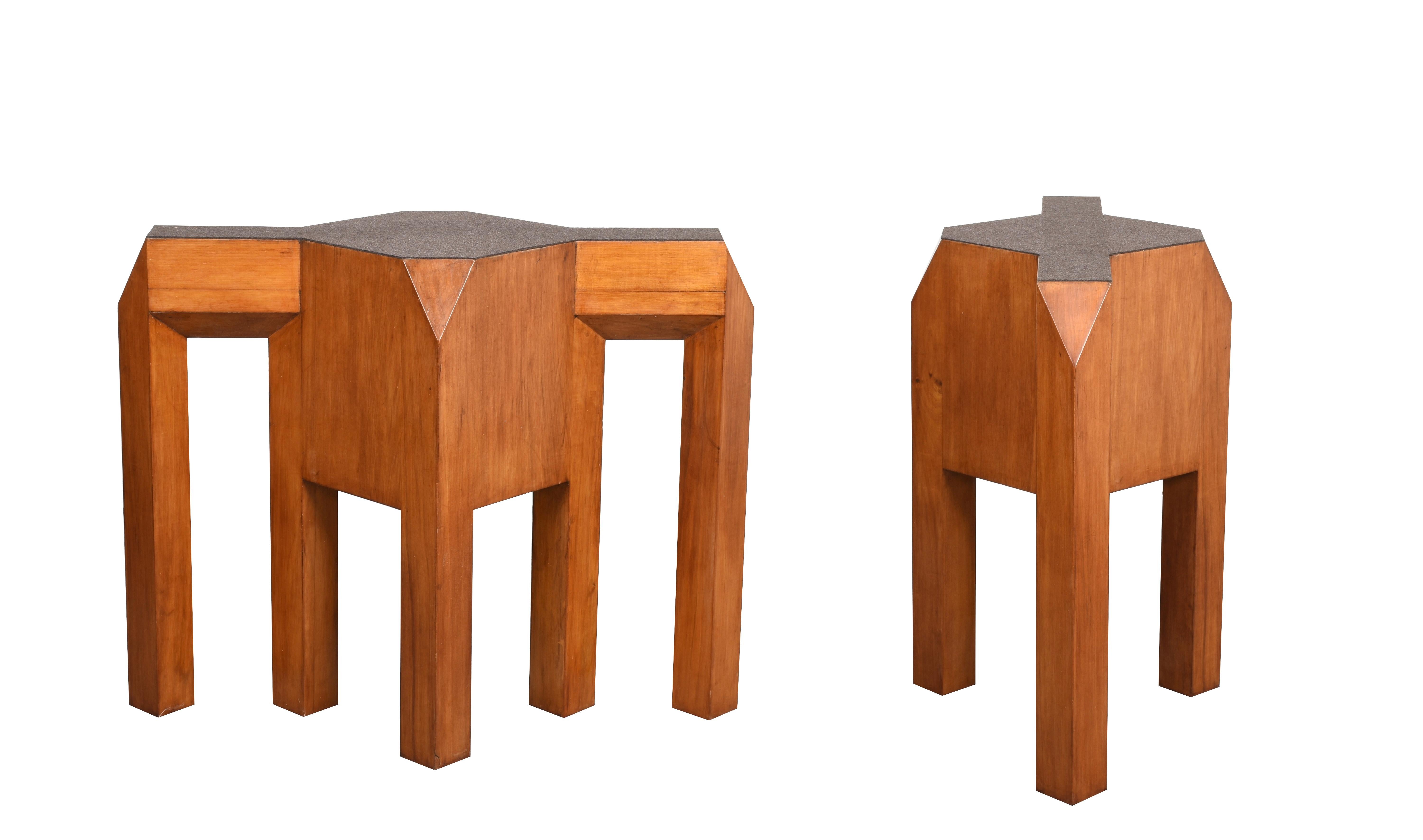 Wood Massive Pair of Italian Brutalist Table Bases in Solid Cherrywood, Italy 1970s For Sale