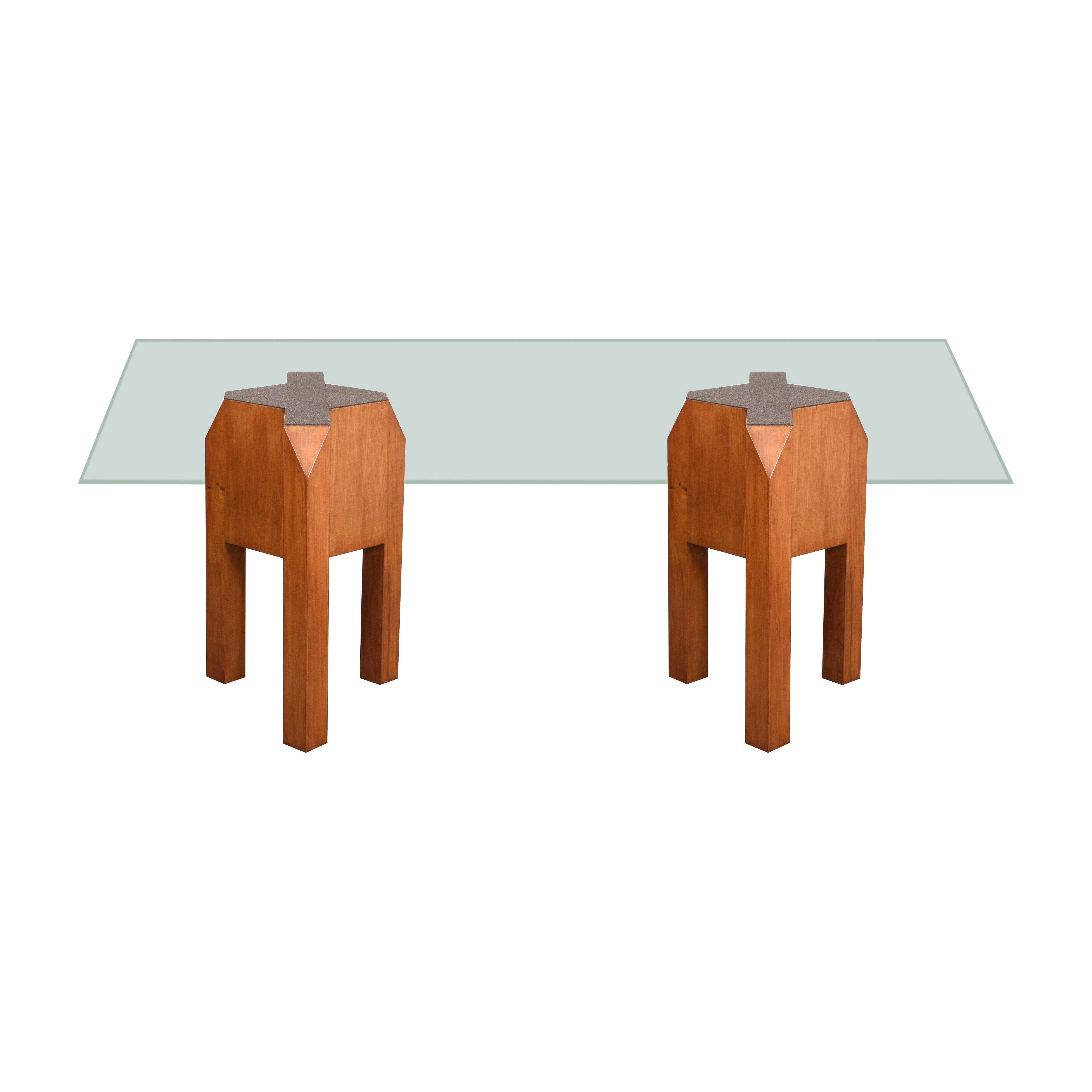 Massive Pair of Italian Brutalist Table Bases in Solid Cherrywood, Italy 1970s