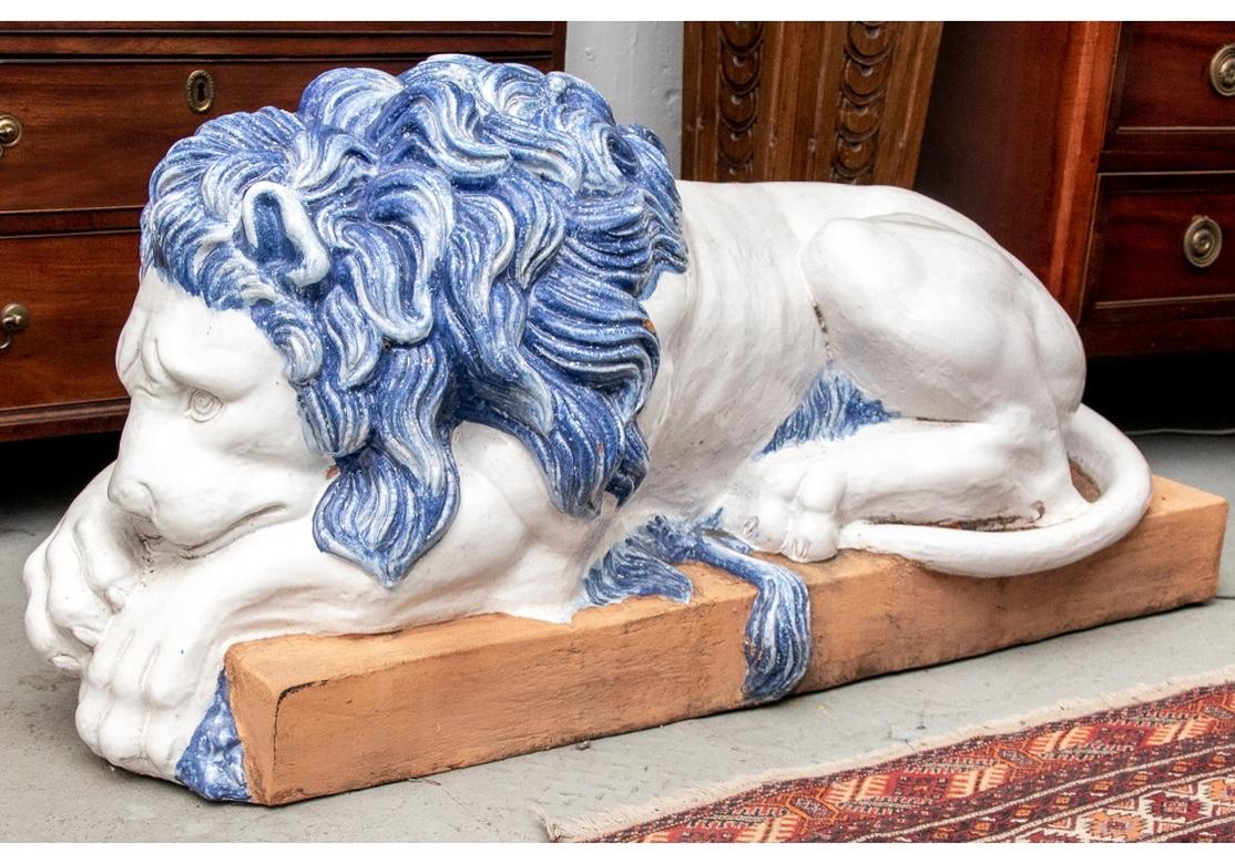 Massive Pair of Italian Glazed Terracotta Lions 1