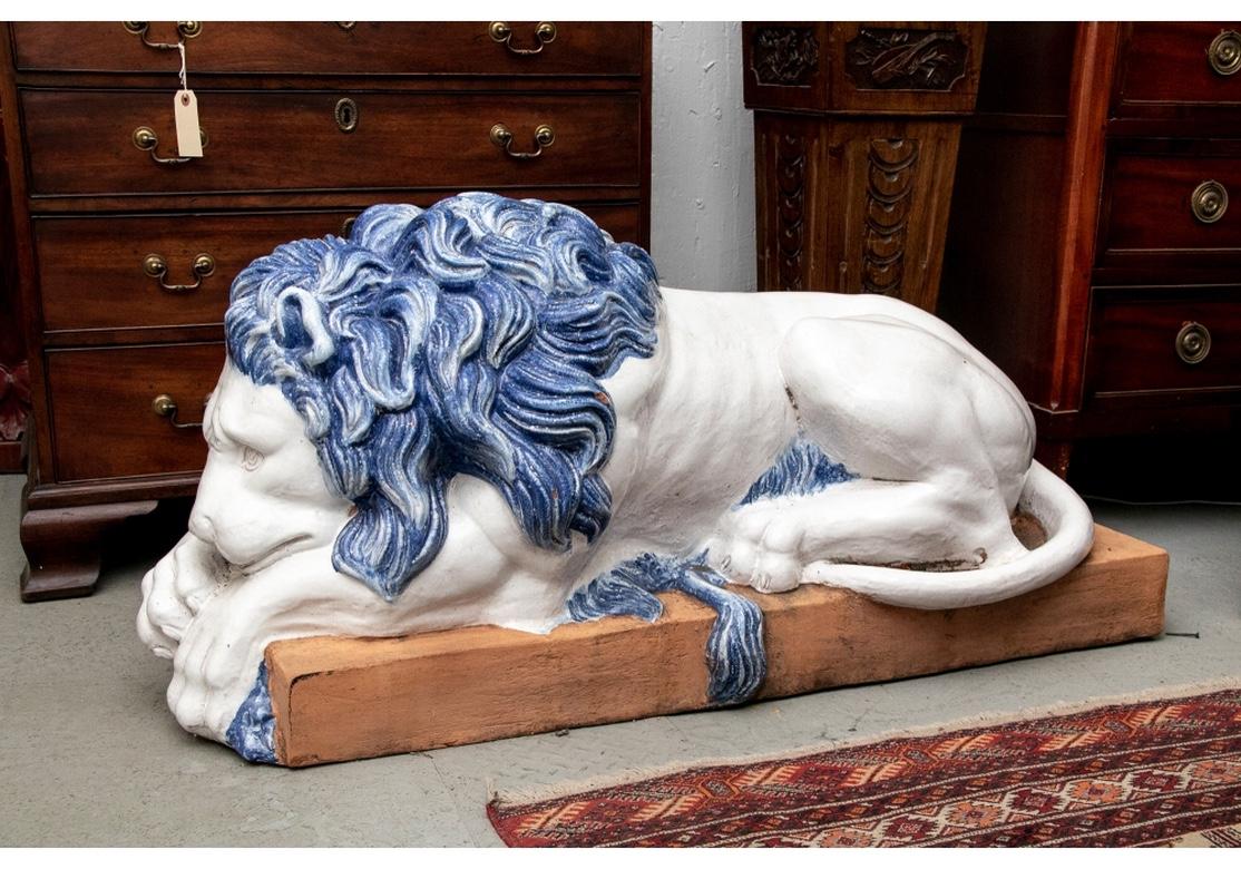 Massive Pair of Italian Glazed Terracotta Lions 4