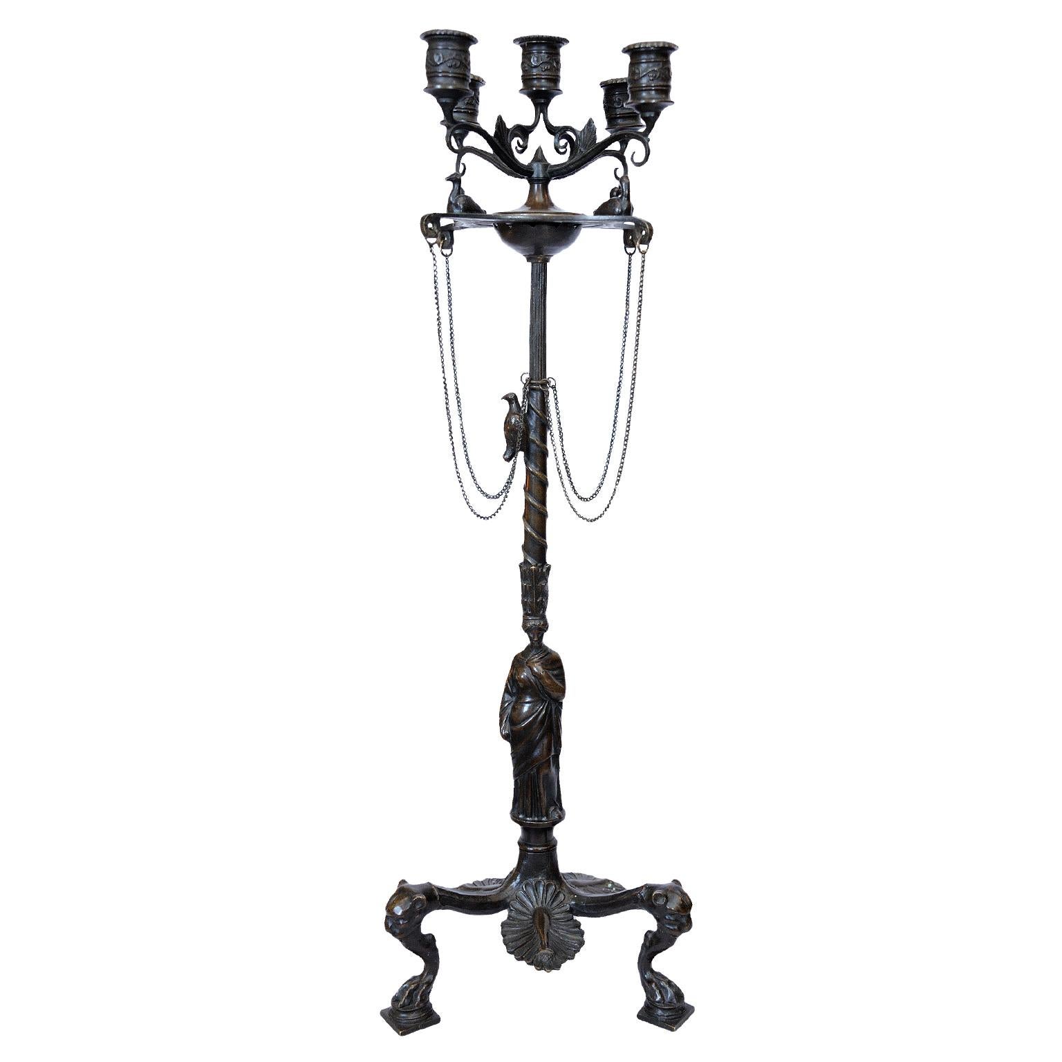 This is ?a wonderful and truly impressive pair of mid-19th century Italian Naples bronze Candelabra. The model taken from the candelabra excavated in Pompeii, circa 1840.
A truly beautiful Classical Roman design.