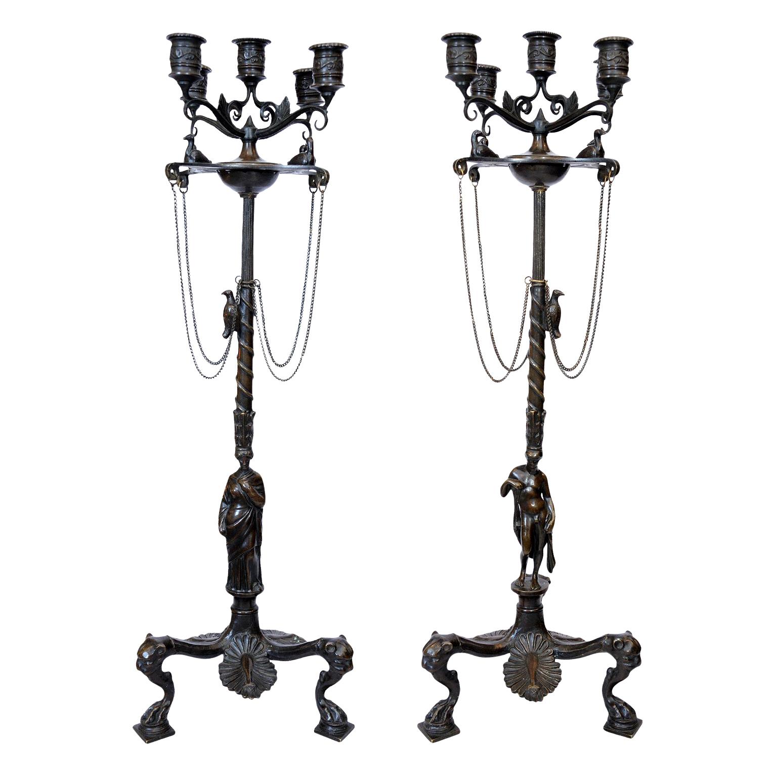 Massive Pair of Italian Naples Bronze Candelabra, circa 1840 For Sale