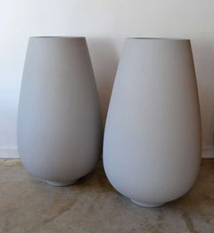 Massive Pair of Mid-Century Modern Light Gray Fiberglass Planters 40 Inches Tall