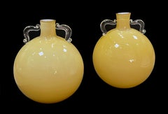 Massive Pair of Murano Hand-blown Art Glass Double-handled Urns