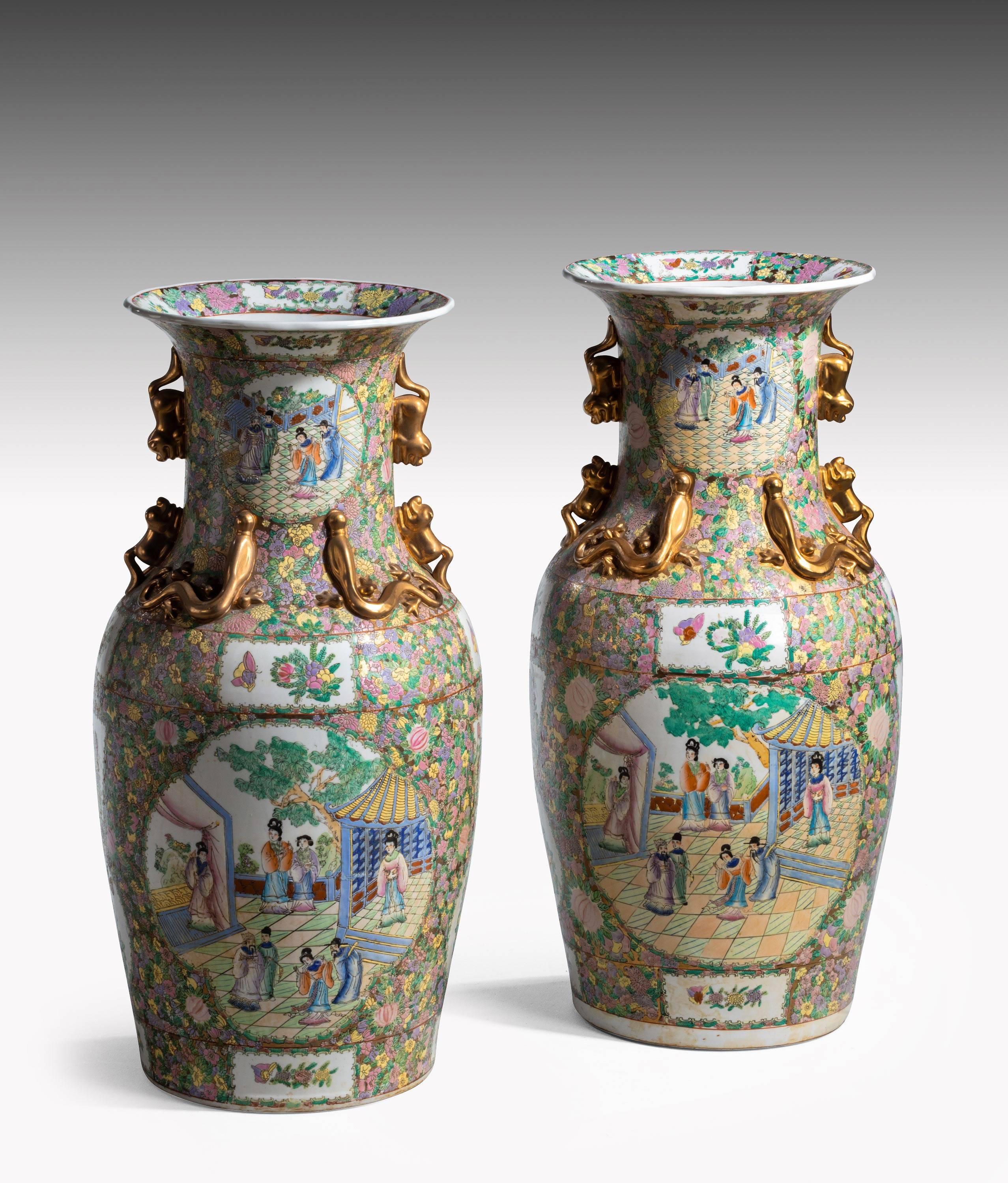 Massive Pair of Porcelain Cantonese Vases 5