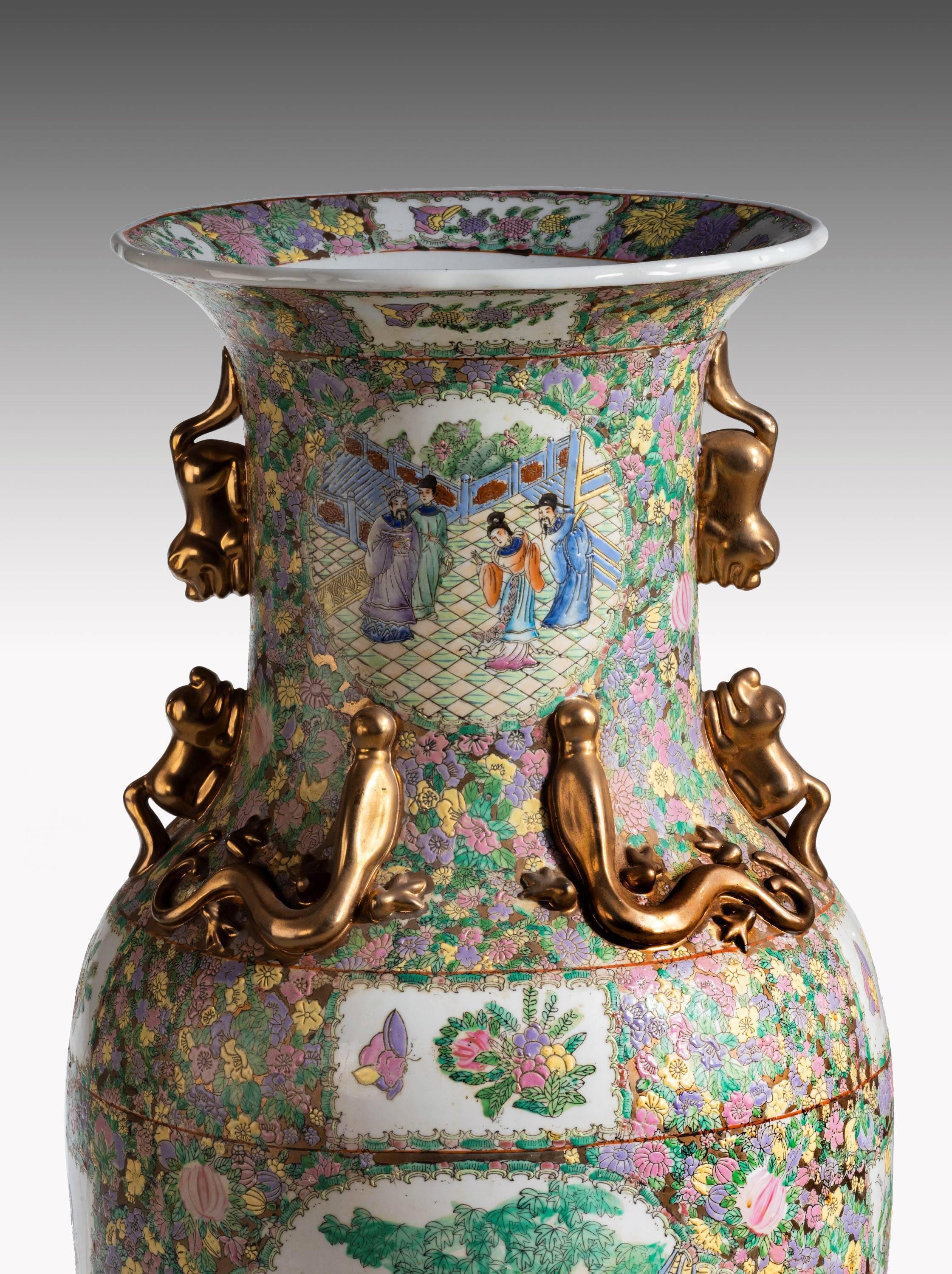Late 19th Century Massive Pair of Porcelain Cantonese Vases