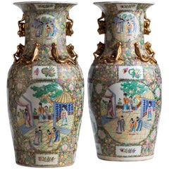Massive Pair of Porcelain Cantonese Vases
