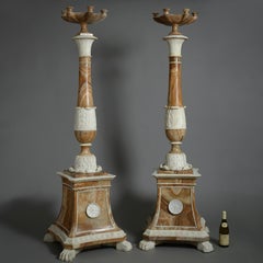 Pareja masiva de antorchas de mármol estatuario romano y alabastro toscano