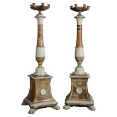 Massive Pair of Roman Statuary Marble and Tuscan Alabaster Torchiere