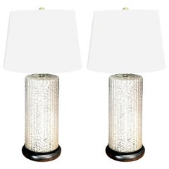 Massive Pair of Venini Murano White Pulegoso Glass Column Lamps