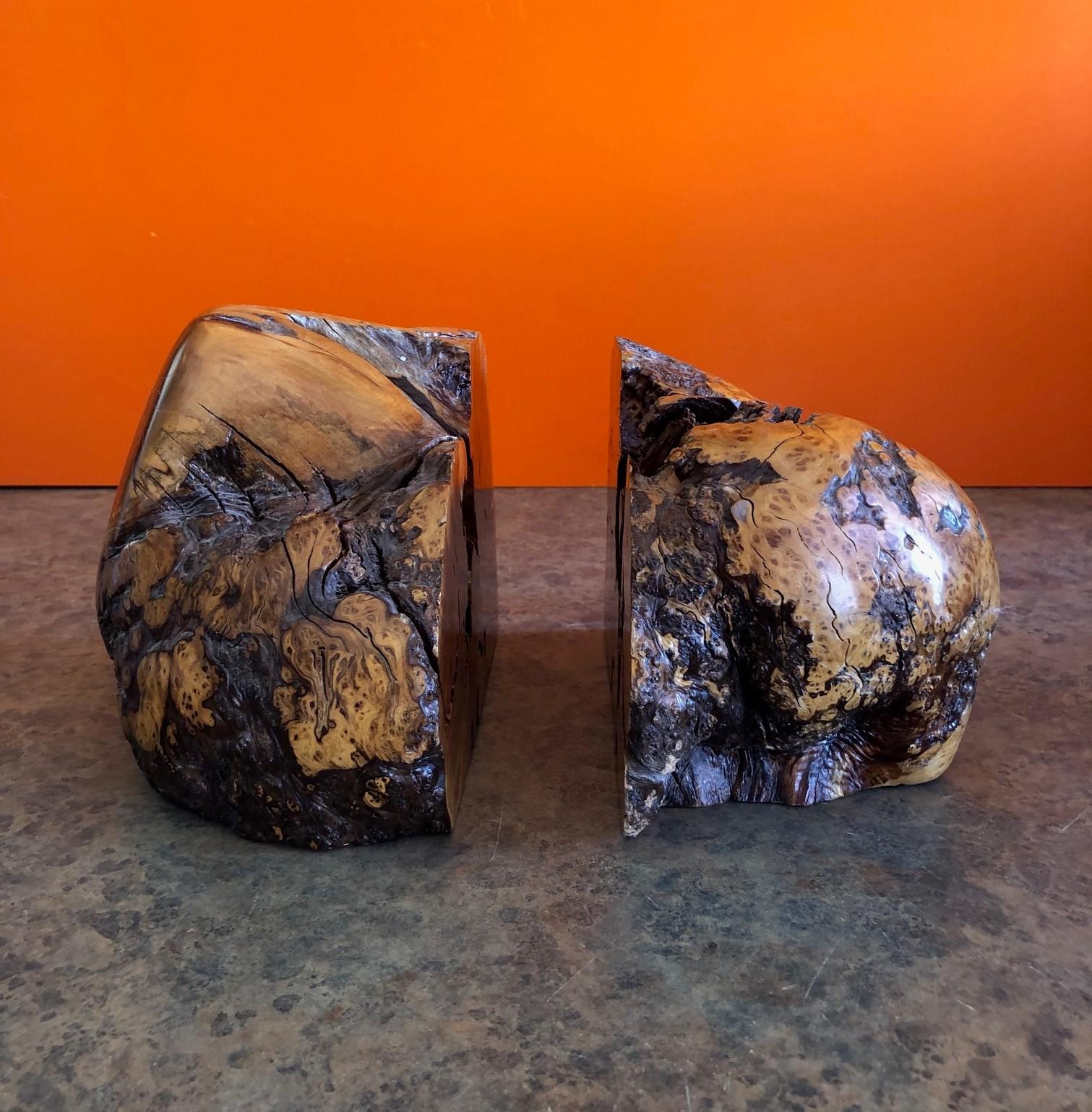 American Massive Pair of Vintage Burl Wood Bookends