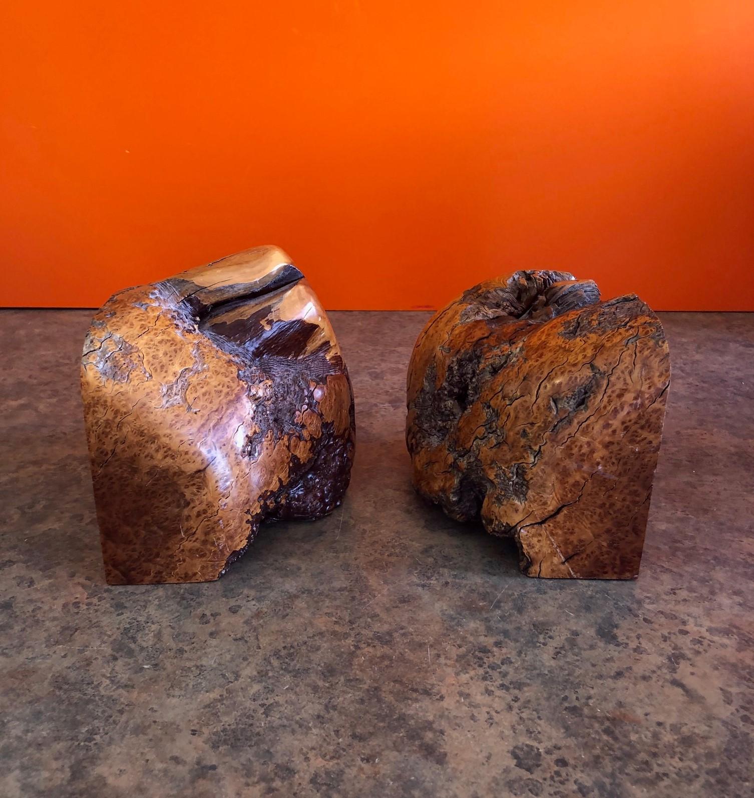 Massive Pair of Vintage Burl Wood Bookends In Good Condition In San Diego, CA
