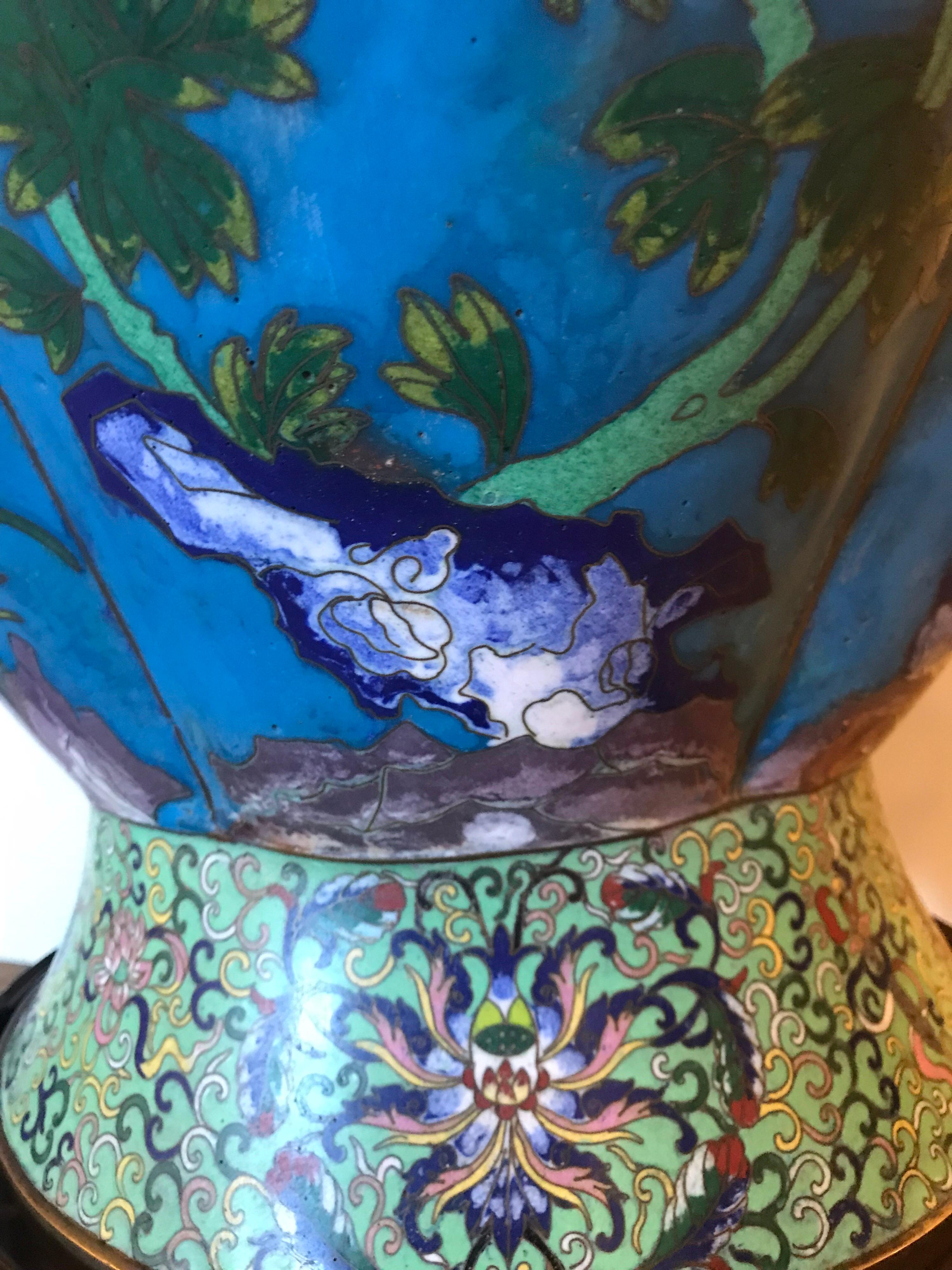 Massive Pair of Vintage Cloisonné Vases In Good Condition For Sale In New York, NY