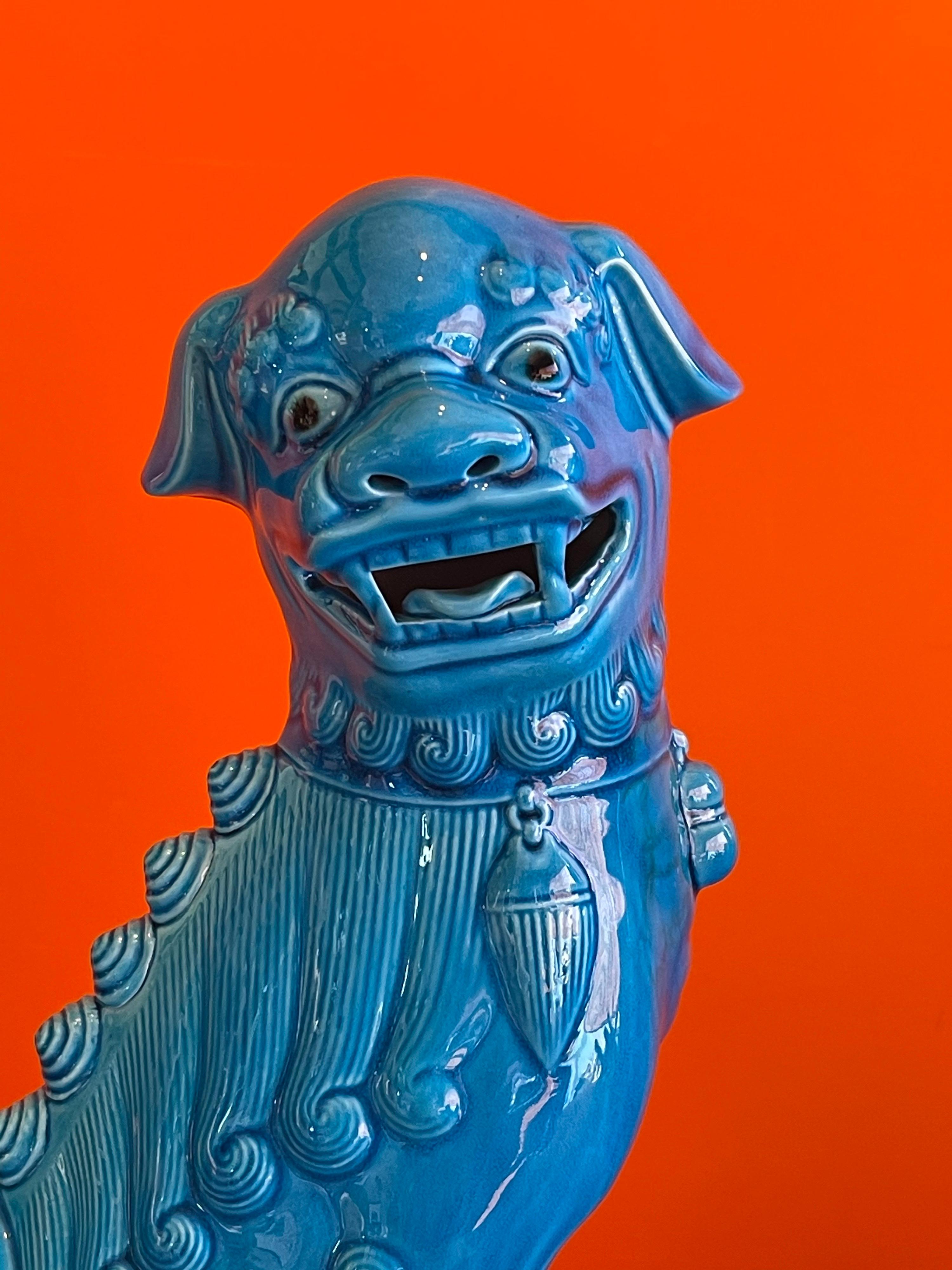 Chinese Massive Pair of Vintage Turquoise Blue Ceramic Foo Dog Sculptures